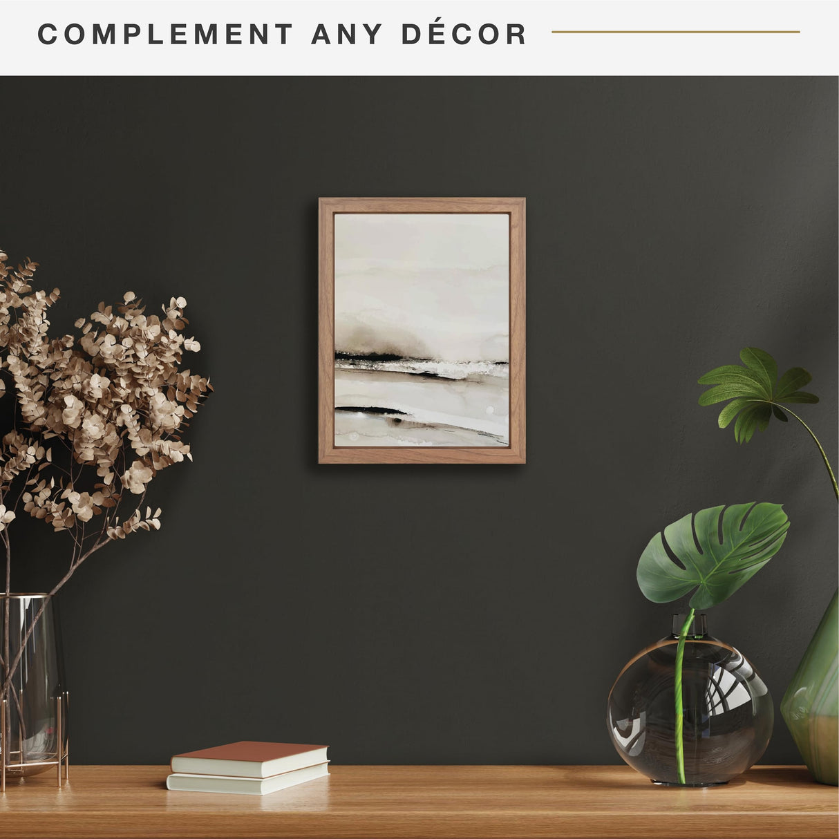 MCS Canvas Float Frames 9x12 Frame, Walnut Wood Grain Frame for Finished Canvases, Vertical & Horizontal Wall Hanging Large Frame with Adhesive for Canvas Paintings (1-Pack) MCS