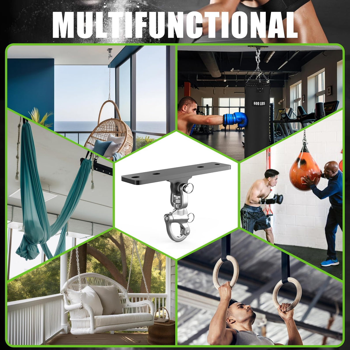 Eapele Punching Bag Hanger, Heavy Bag Ceiling Mount Holder for Hanging, 360° Swivel Boxing Bag Hanger for MMA Training, Muay Thai Bags, Heavy Duty Hook for Aerial Yoga, Porch Swings, Hammock Chairs Eapele