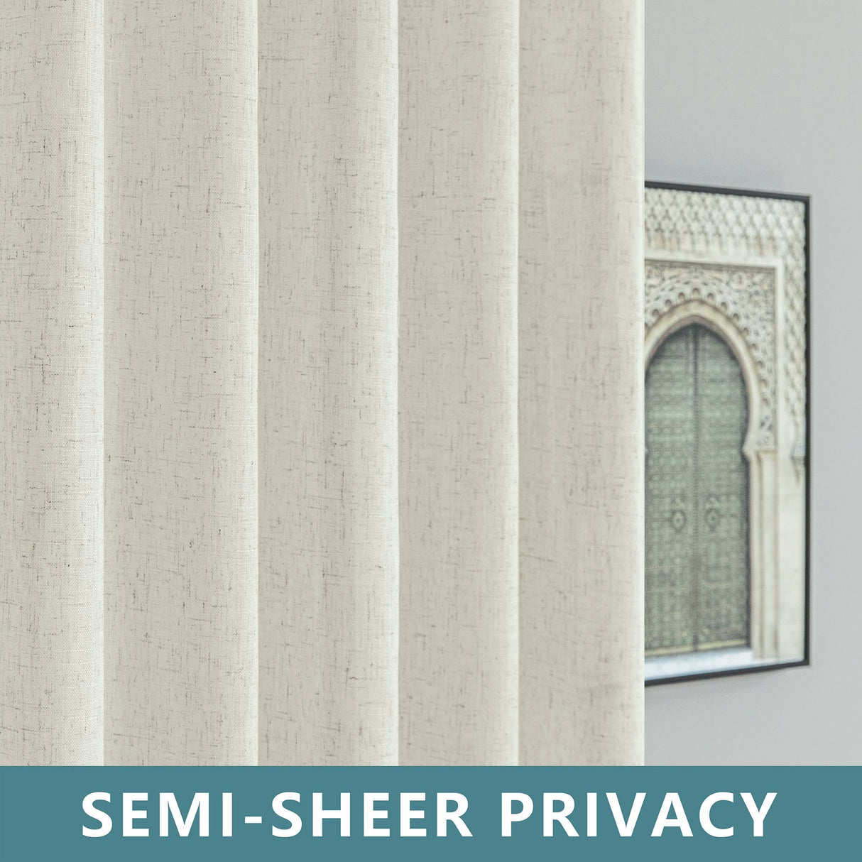 Farmhouse Linen Curtains - 84 Inch Length, 2 Panels Set, Tab Top Semi Sheer Light Filtering Country Boho Curtains for Living Room, Bedroom, Nursery, 52x84 Inches, Neutral Cream KOUFALL