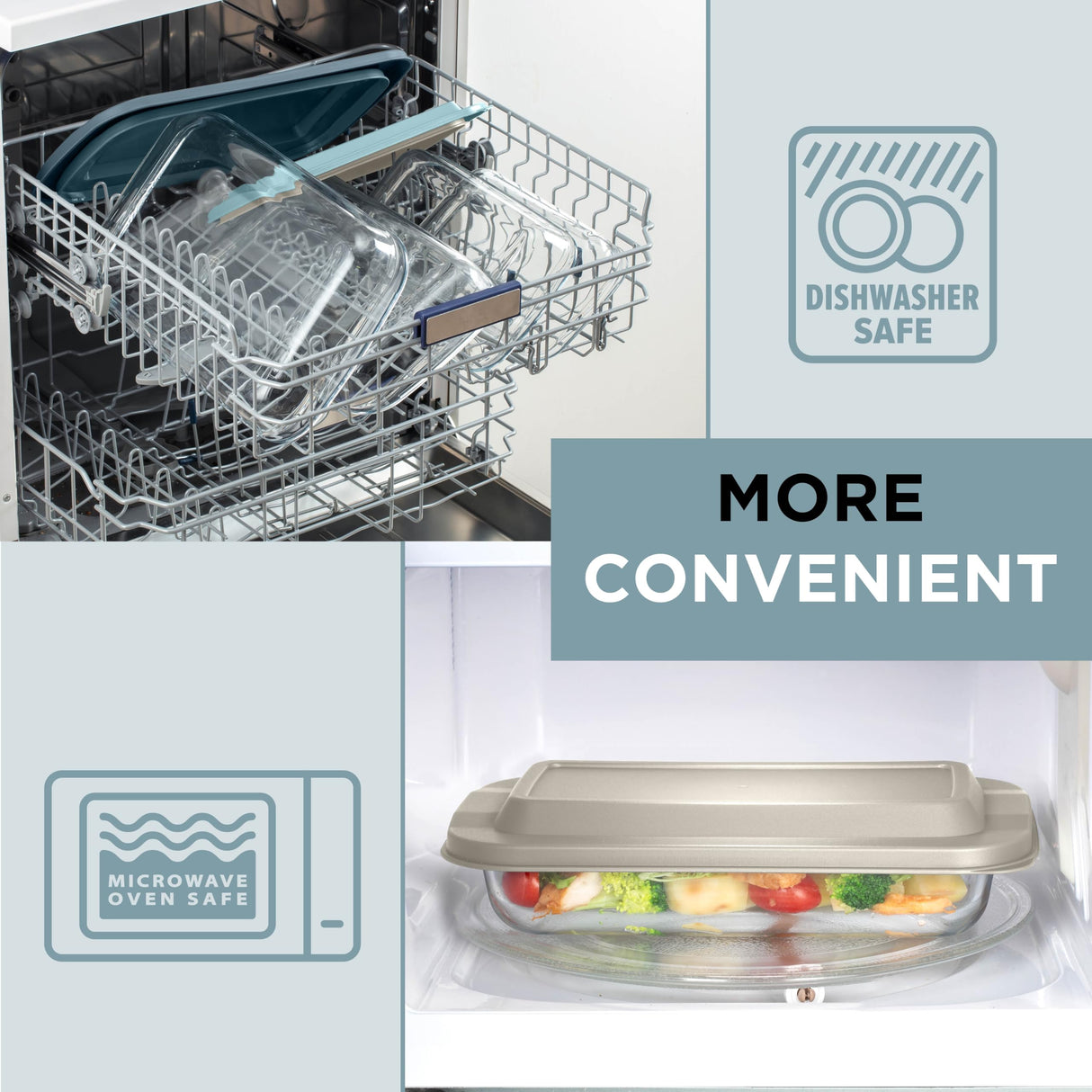 COOK WITH COLOR 8 PC. Glass Baking Dish Set with Lids - Deep Casserole Dish, Glass Food Container, Oven, Freezer and Microwave Safe, Clear Container, Blue COOK WITH COLOR