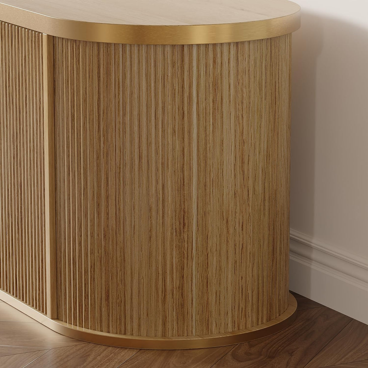 AIEGLE Farmhouse TV Stand with Fluted Surface, Entertainment Center Console Table with Open Storage & 2 Doors, 70" Wood Grain Media TV Console Cabinet for Living Room, Natural AIEGLE