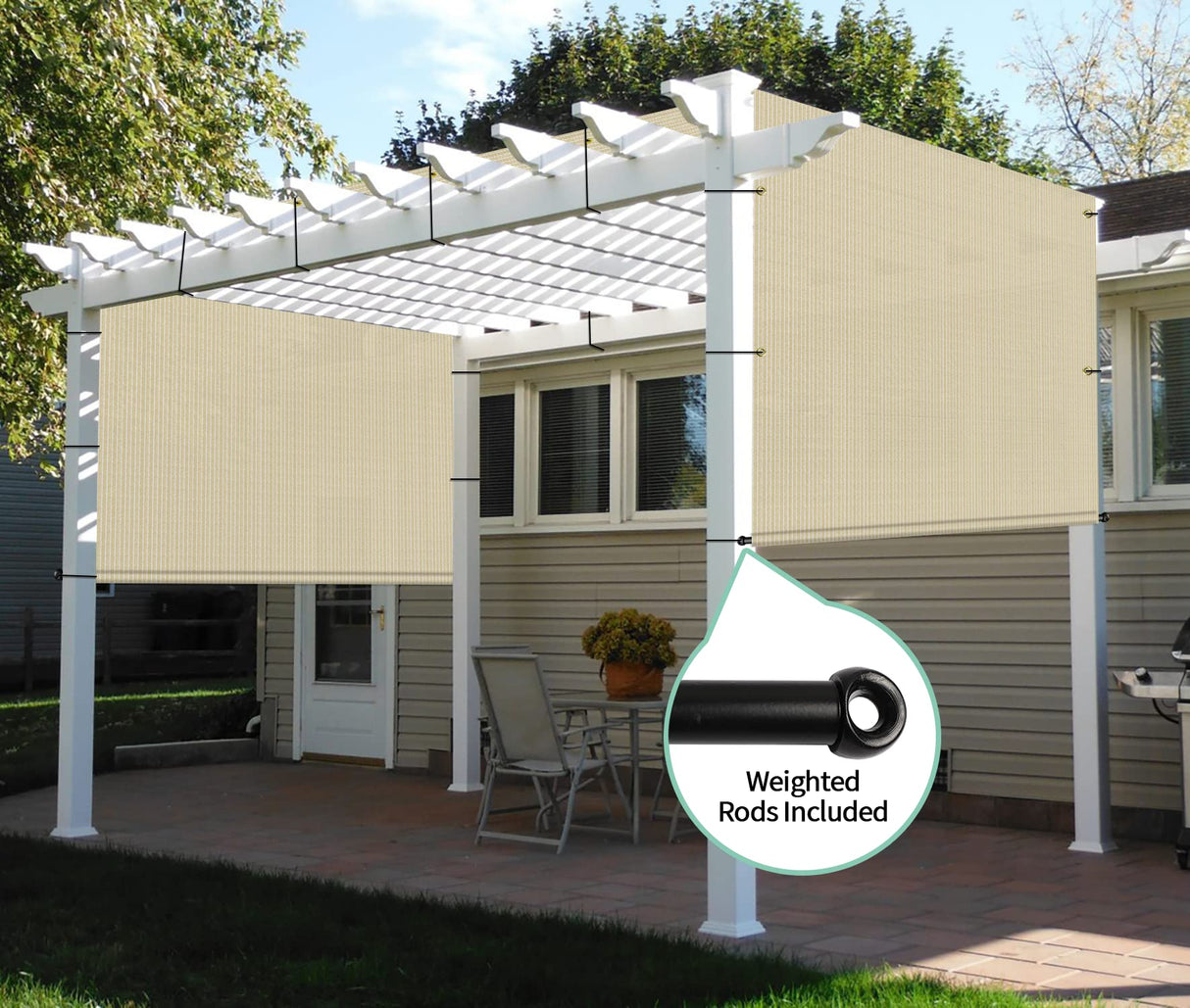 SunnyRoyal Pergola Shade Cover 8' x 16' Replacement Canopy Shade Cover for Pergola with Grommets Sun Shade Cloth Sail for Outdoor Privacy Patio Garden Weighted Rods Included (Beige) SunnyRoyal