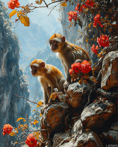 LAENAKR DIY Paint by Numbers for Adults Beginner, Curious Monkeys Exploring Jungle, Paint by Numbers Kit Monkeys Painting by Numbers for Adults, 16" x 20"