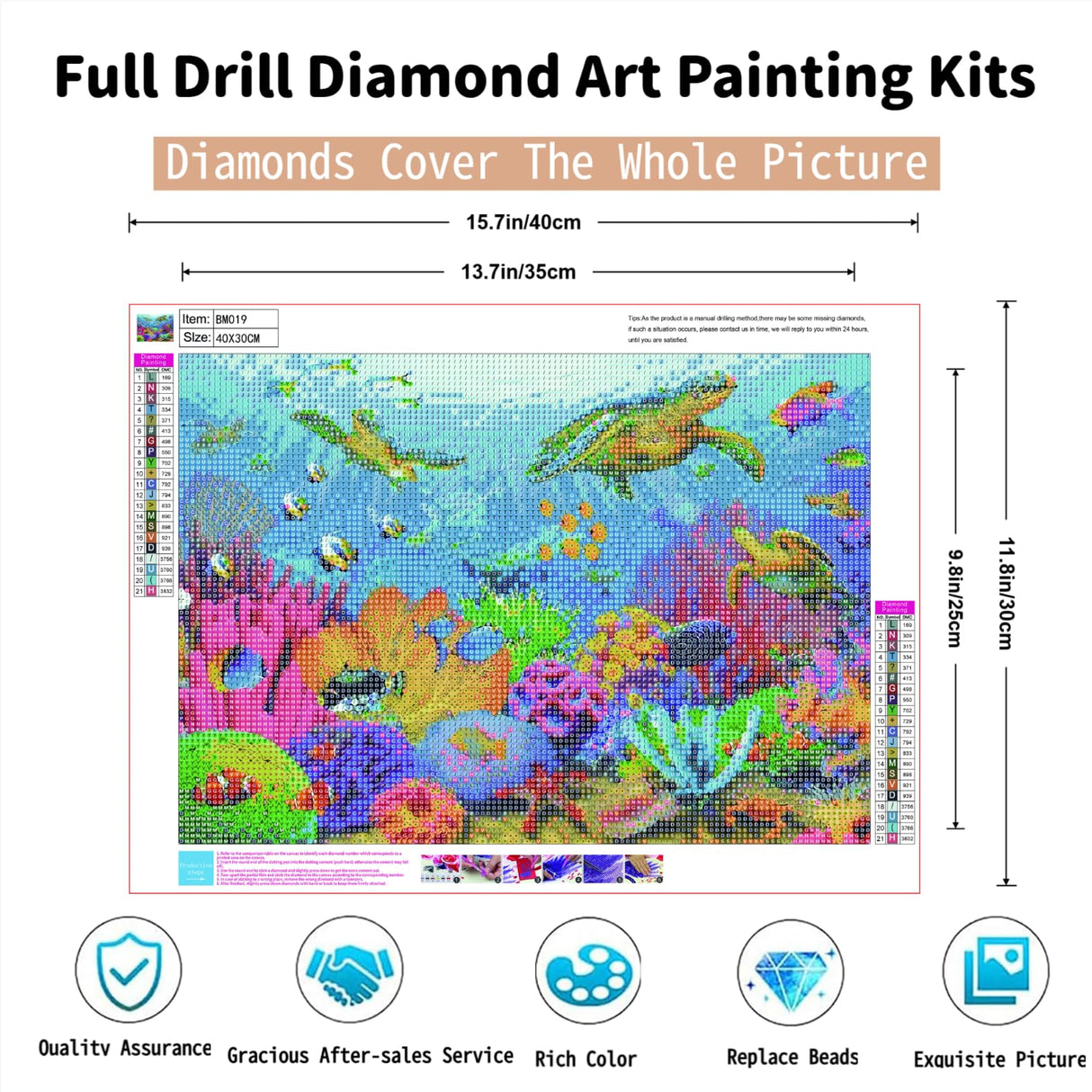 PINFFSHU Sea Turtle Diamond Art Kits for Adults, 5D Animal Diamond Painting Kit for Beginners Round Diamond Dots Full Drill Gem Art, DIY Crafts for Adults Home Wall Sea Turtle Decor Gift 16x12 Inch PINFFSHU
