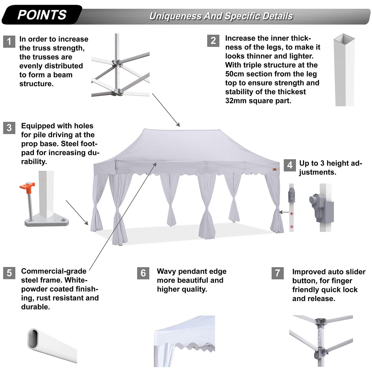 ABCCANOPY Patio Pop Up Canopy Tent with Curtain 10x20 Event-Series (White) ABCCANOPY