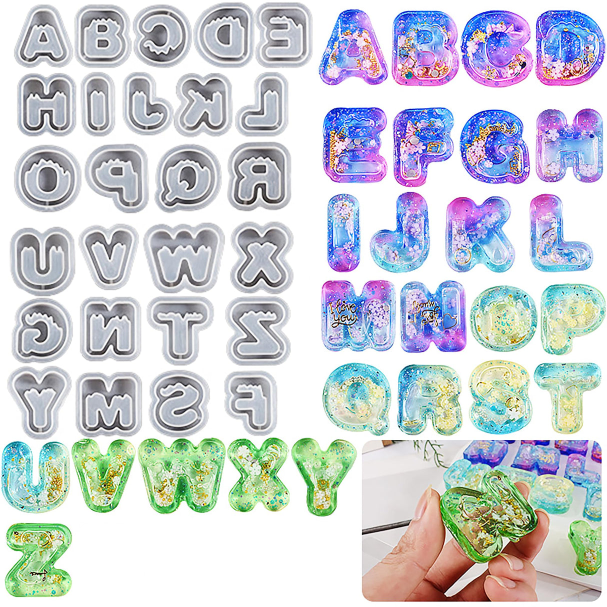 26 Pack Letter Candle Molds - Alphabet & Clay Molds for Resin Casting & Candle Making EVERELAM