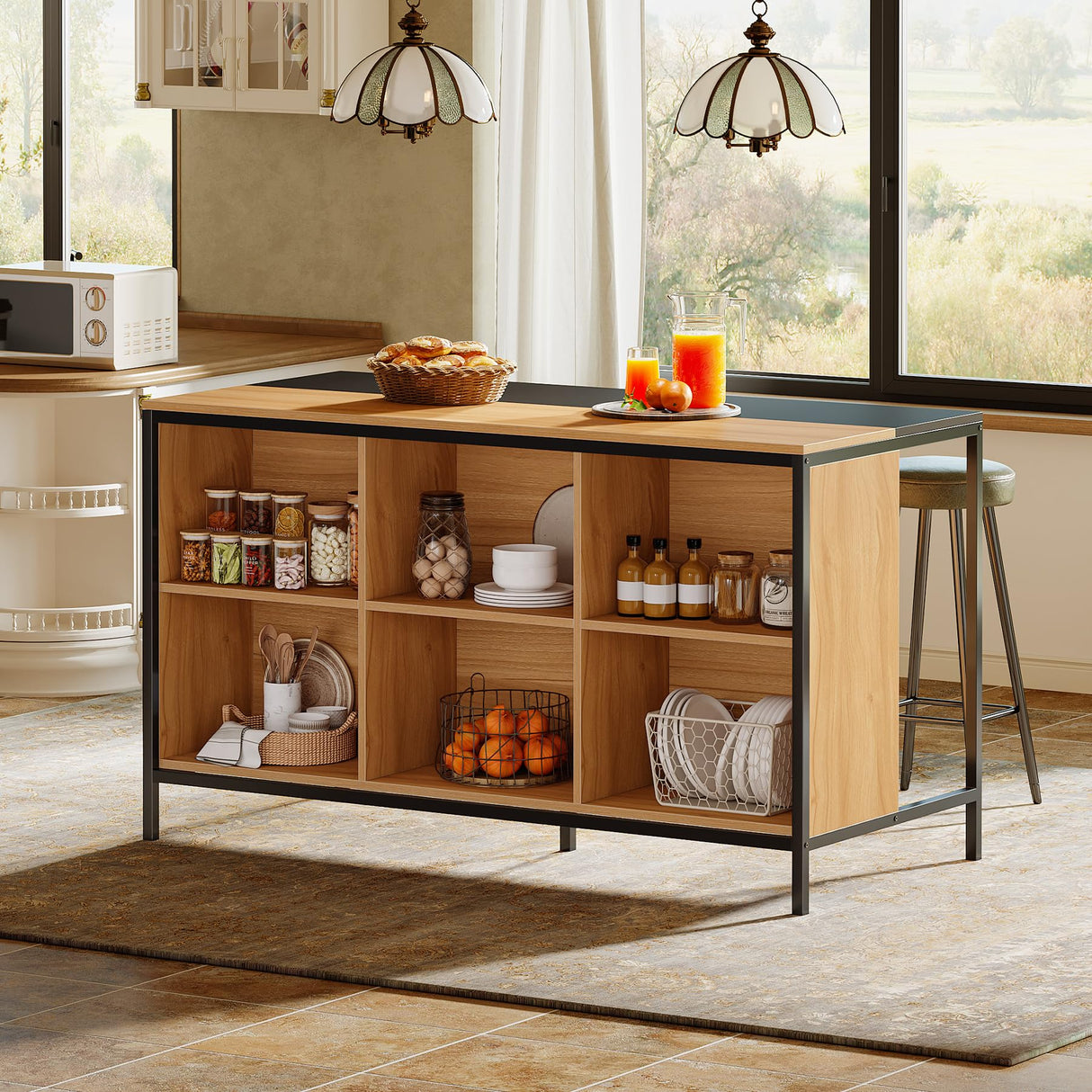 Tribesigns 62" Kitchen Island with Seating and 6 Cube Storage, Breakfast Counter, Modern Large Home Bar Table for Dining Room Kitchen Tribesigns