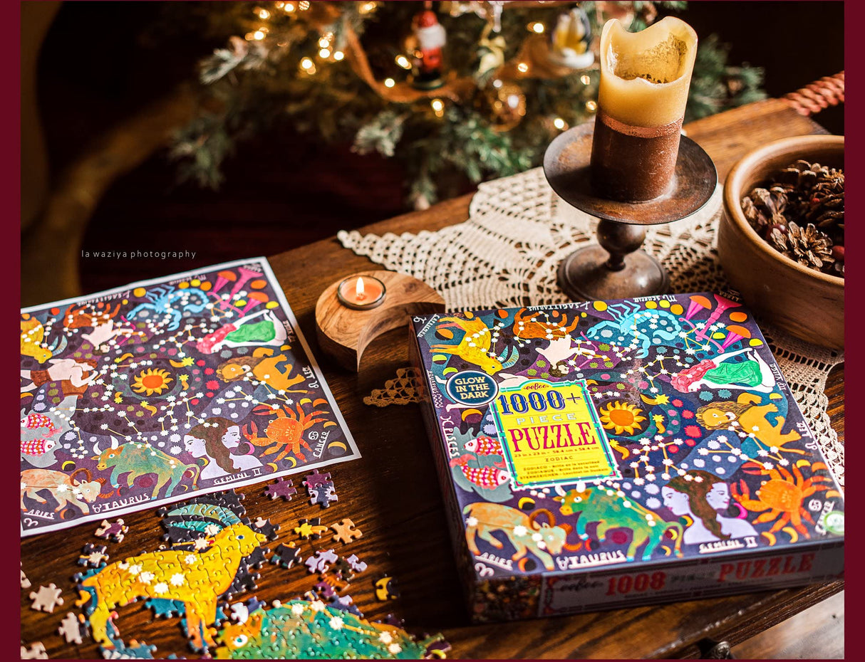 eeBoo Piece and Love Zodiac Constellation 1000-piece Square Adult Jigsaw Puzzle Glow in The Dark, Jigsaw Puzzle for Adult and Families, with Glossy, Sturdy Pieces and Minimal Puzzle Dust eeBoo