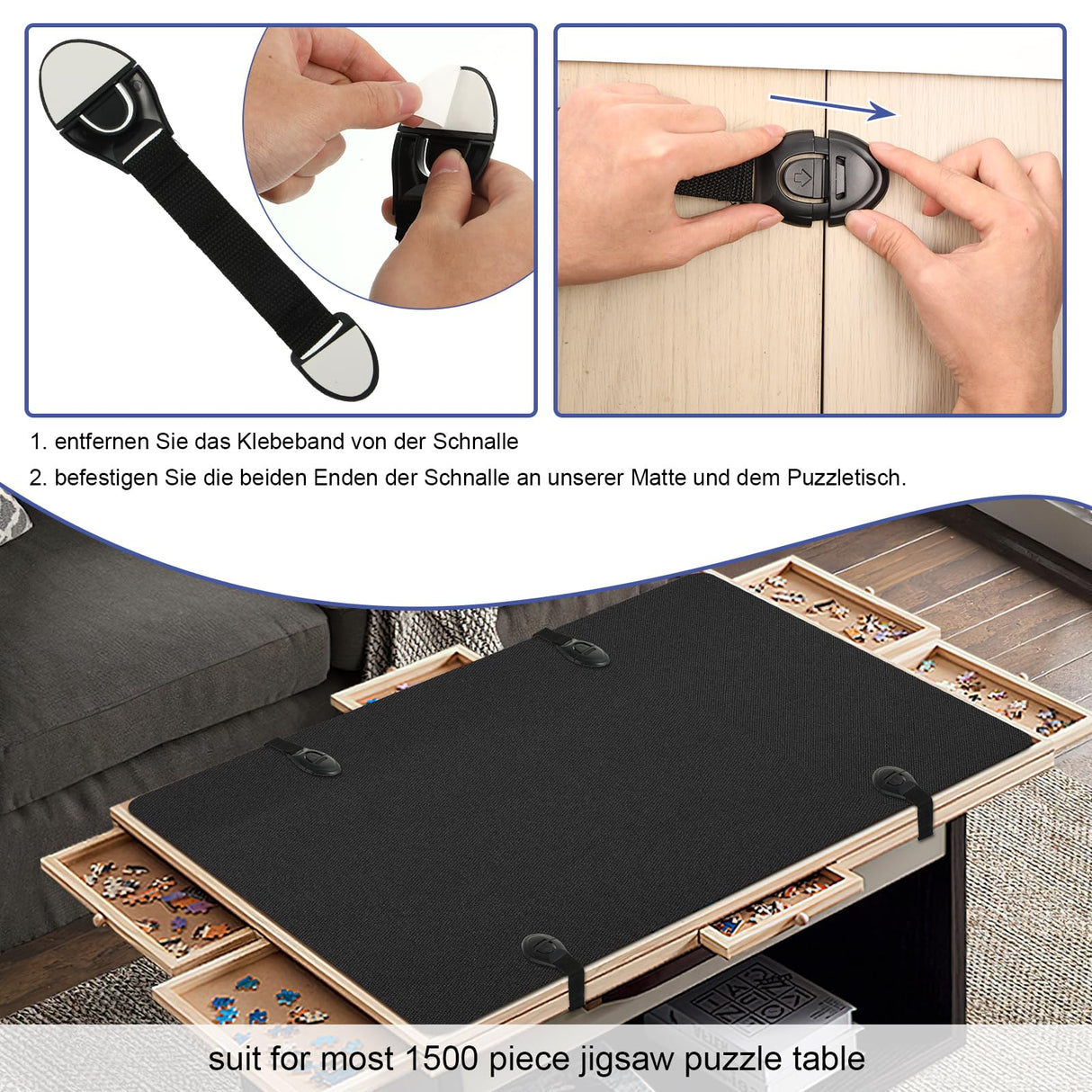 2 PCS Black Puzzle Board Cover Mat 34x26 Inch Jigsaw Puzzle Table Cover mat with Locking Buckles for 1500 Piece Jigsaw Puzzle Table Puzzle Table Replace Cover (Cover mat only) BOUTICOL
