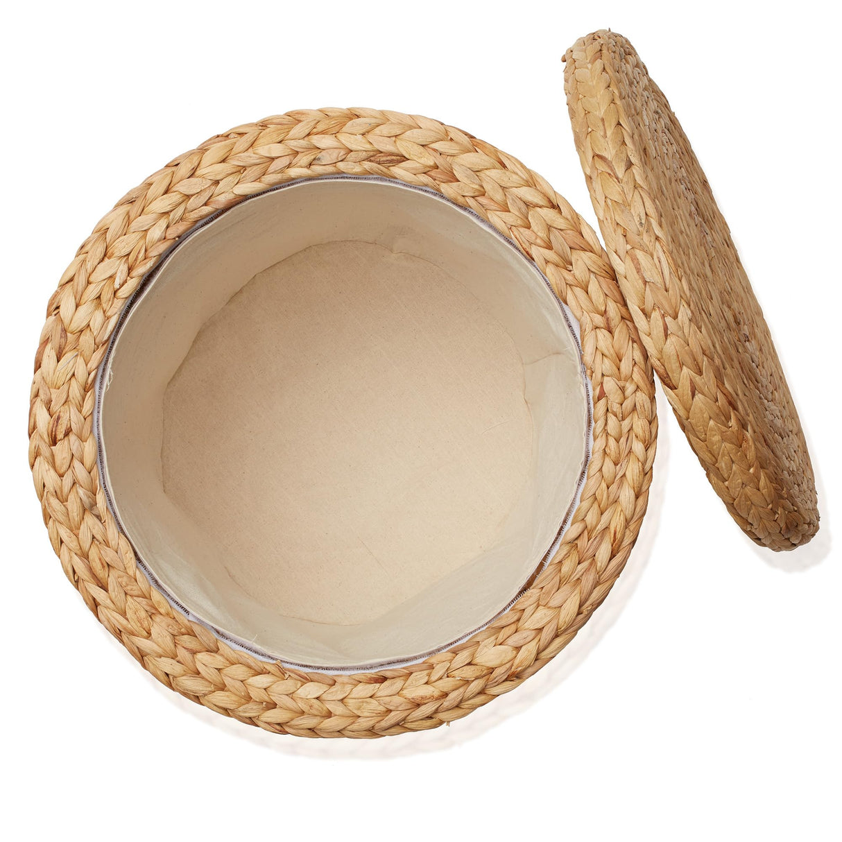 Casafield 17" Round Storage Ottoman with Lid - Natural, Handwoven Water Hyacinth Footstool for Living Room, Bedroom, Bathroom, Home Office Casafield