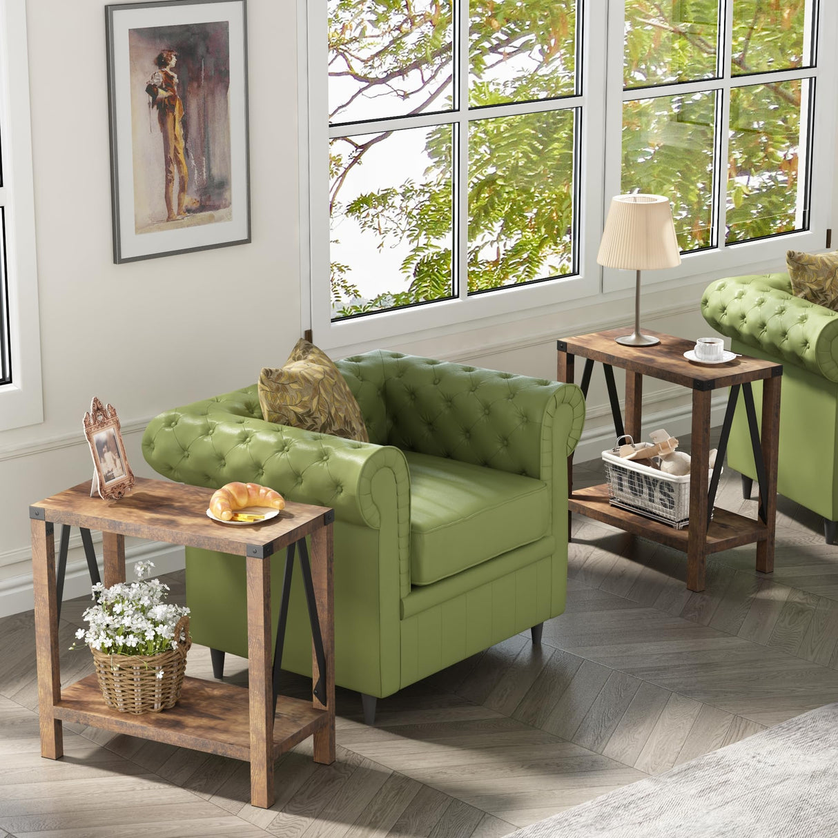 ChooChoo Farmhouse End Table for Small Spaces, Narrow Side End Table with Storage Shelf, Rustic A-Design Nightstand Sofa Table for Living Room, Bedroom (Rustic Brown) 2 Pack ChooChoo