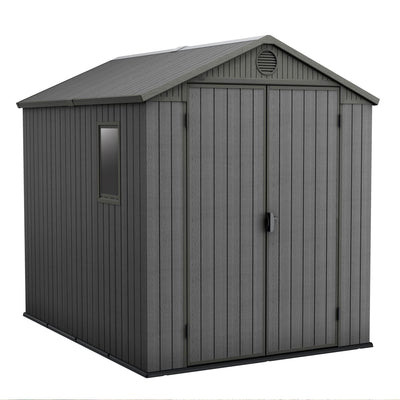 Keter Darwin 6x8 Ft Resin Storage Shed, Graphite Gray – Double Doors with Window & Skylight
