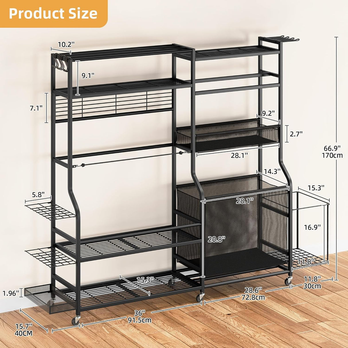 DWVO Sports Equipment Organizer, 3 Golf Bags Storage Stand with Wheels, Sport Gear Accessories Rack and Ball Organizer Bin for Garage DWVO
