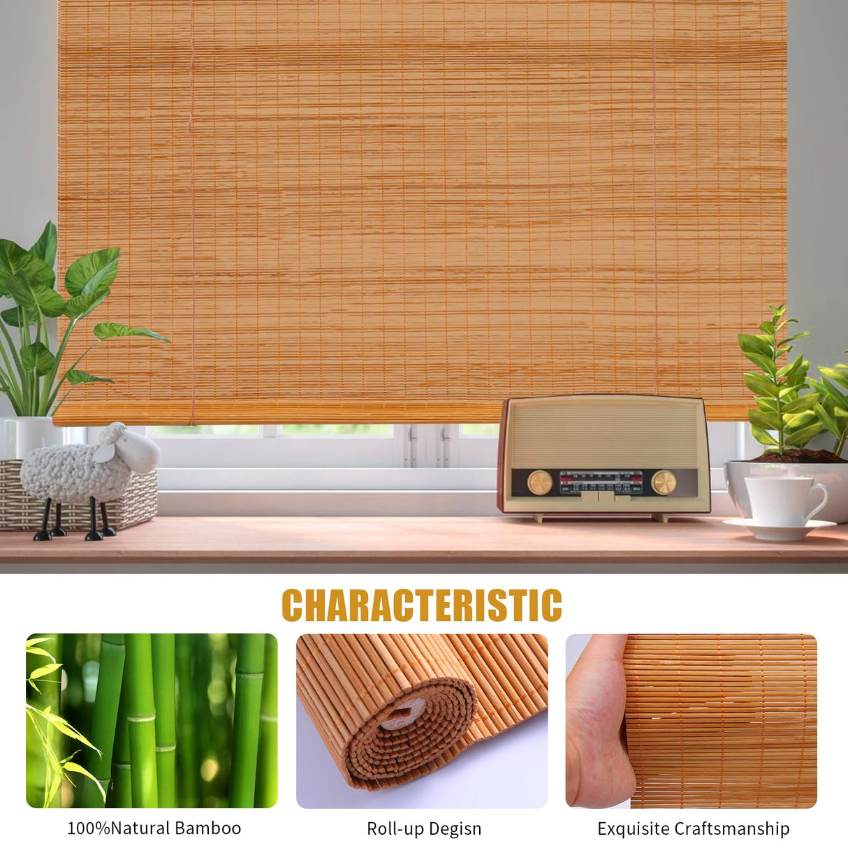 Bamboo Shades for Windows & Bamboo Blinds for Outdoor Patio,Custom Size, Privacy Protection, Easy Installation, Durable & Stylish Blinds for Living Room, Bedroom, Balcony WLOSDMW