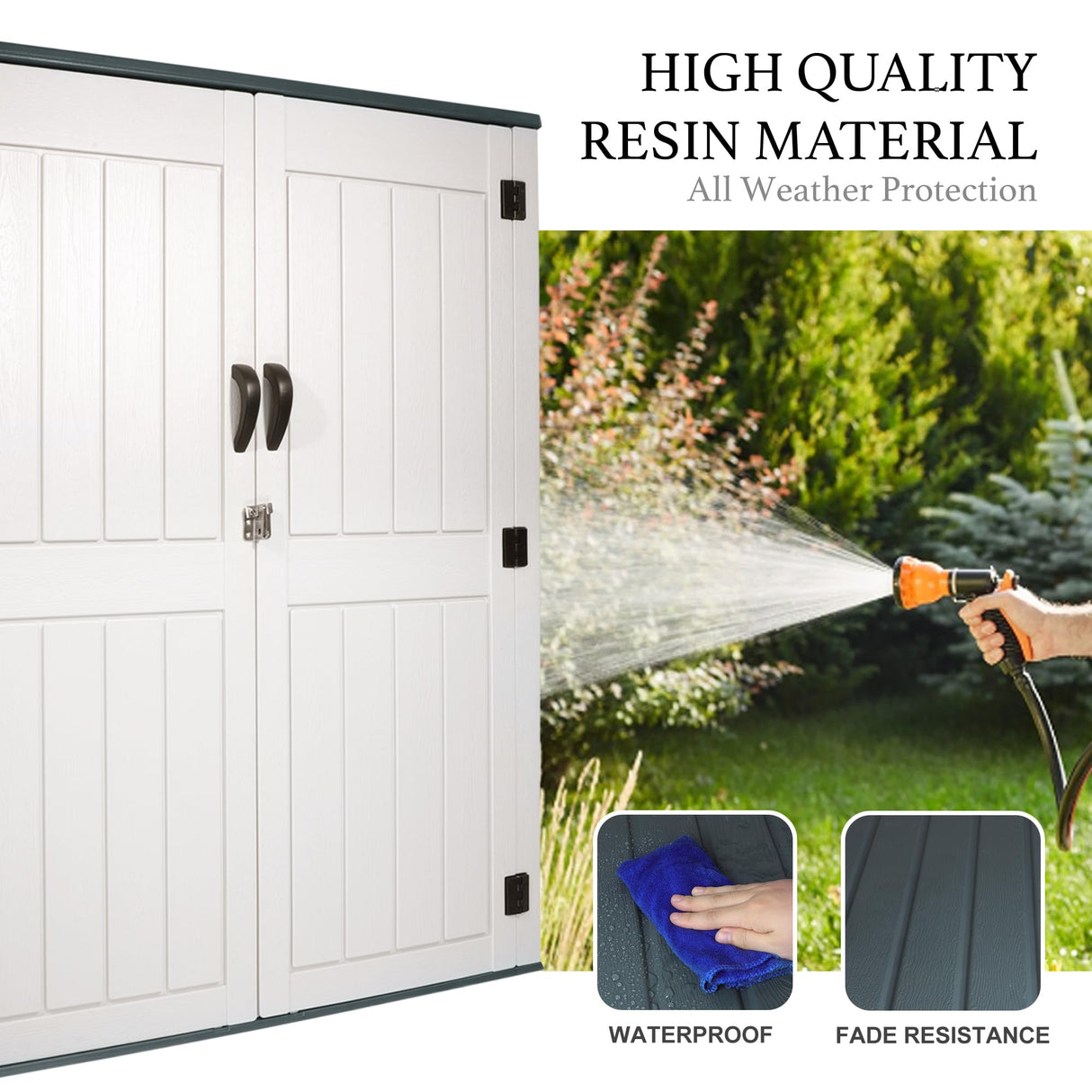 Plainsity Outdoor Storage Cabinet, 52 Cu ft Resin Storage Box for Patio Garden Yard - Weatherproof Outdoor Storage Shed for Tools Pool Supplies - Lockable Vertical Storage Shed Plainsity