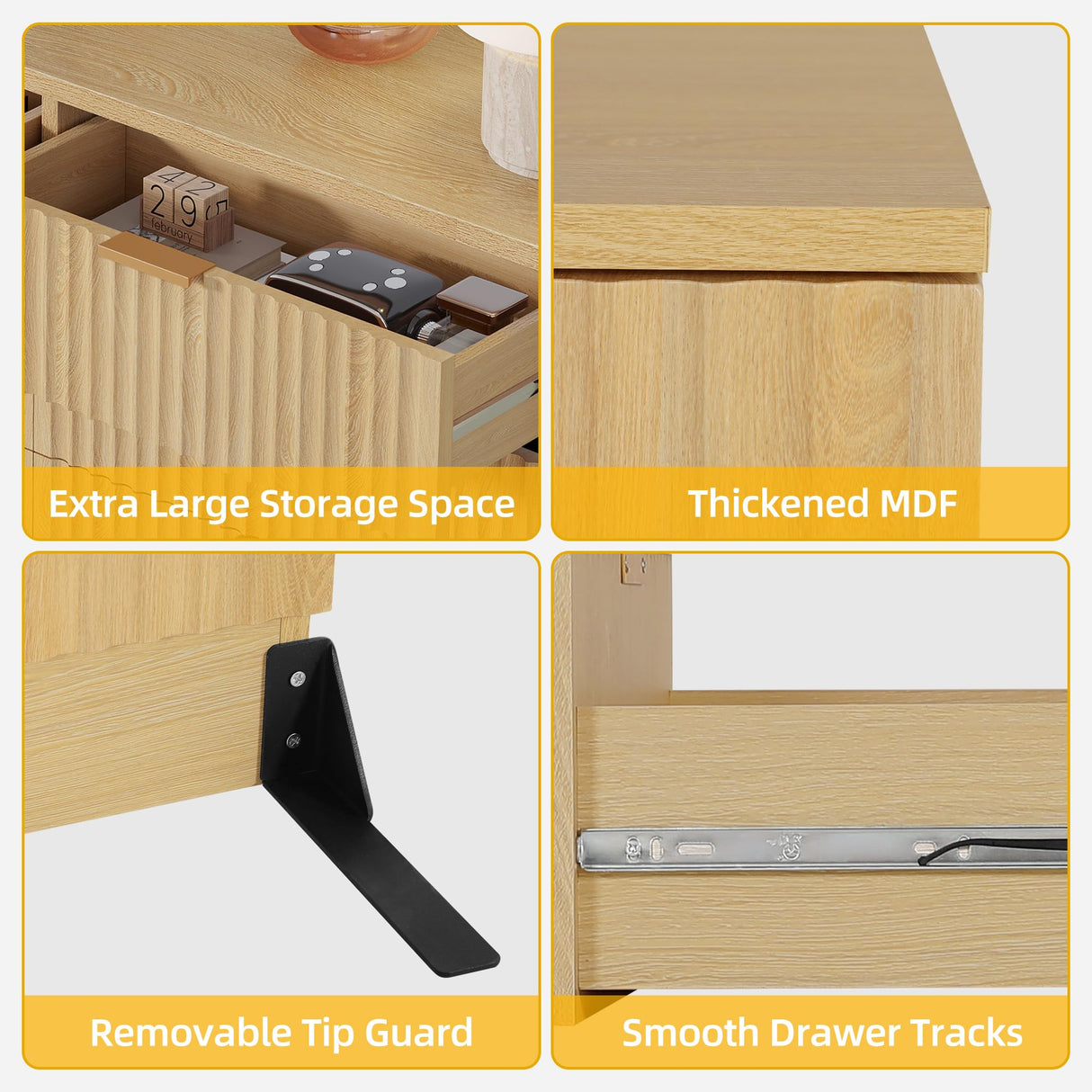 DWVO 6-Drawer Dressers, Chest of Drawers with Fluted Panel, Wide Versatile Storage Dresser Organizer for Living Room, Kitchen and Office, Natural DWVO