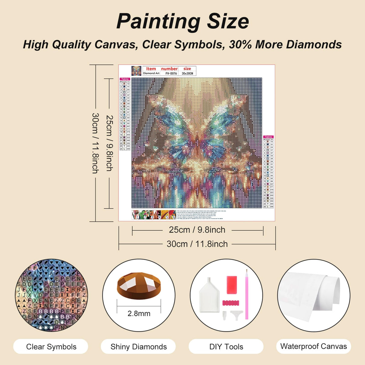 FHBUBPUP Diamond Painting Kits for Adults, Glow Butterfly Diamond Art Kits for Beginners, 5D DIY Full Drill Round Gem Art, Paint with Diamond Beads Craft Christmas Home Wall Decor 12x12 inch FHBUBPUP