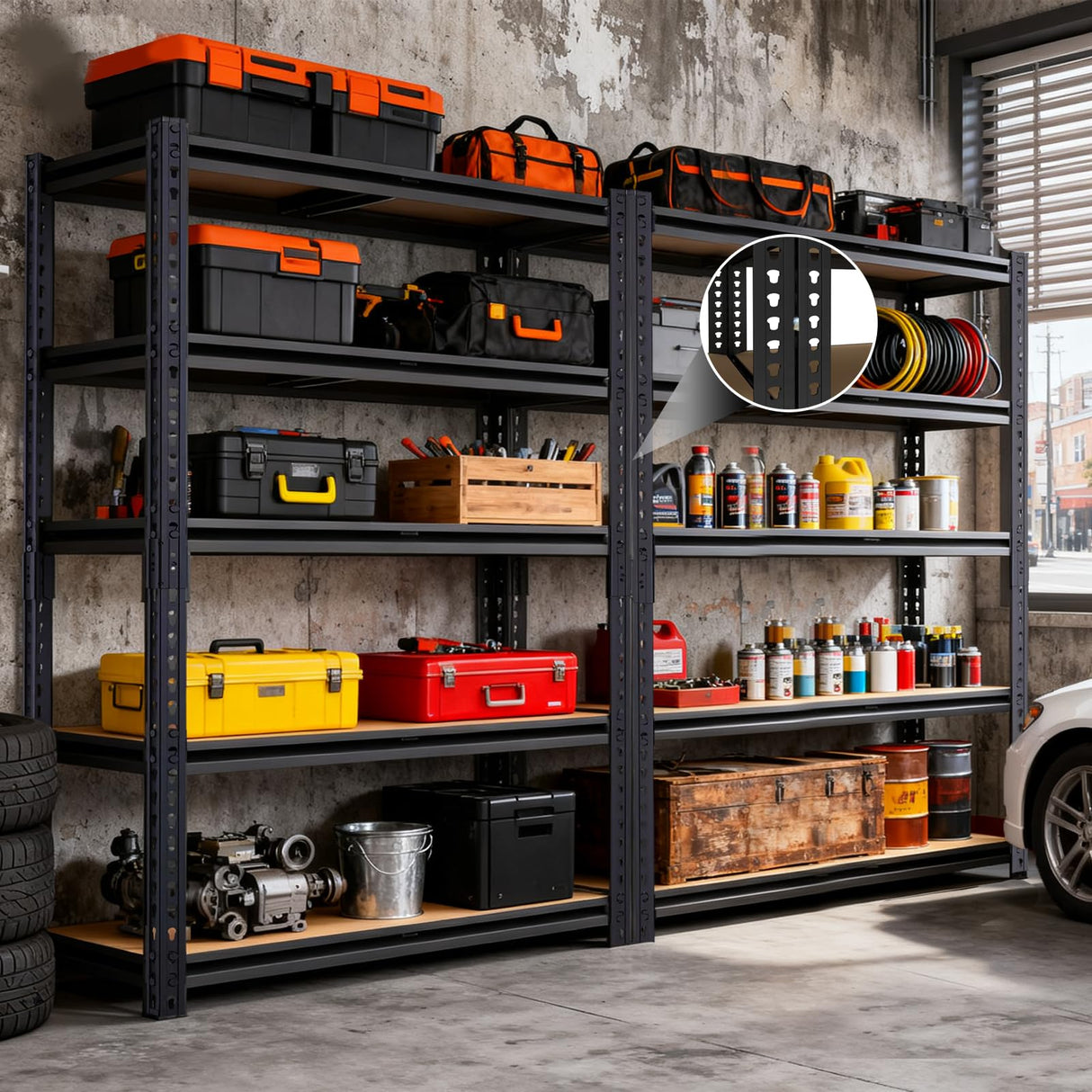 ZEUKMXOO Garage Shelving, 2400 LBS Metal Storage Shelves, 12" x 28'' x 60'' Heavy Duty Shelf, Adjustable Shelving Rack, Standing Shelf Units, Shelves for Garage Storage ZEUKMXOO