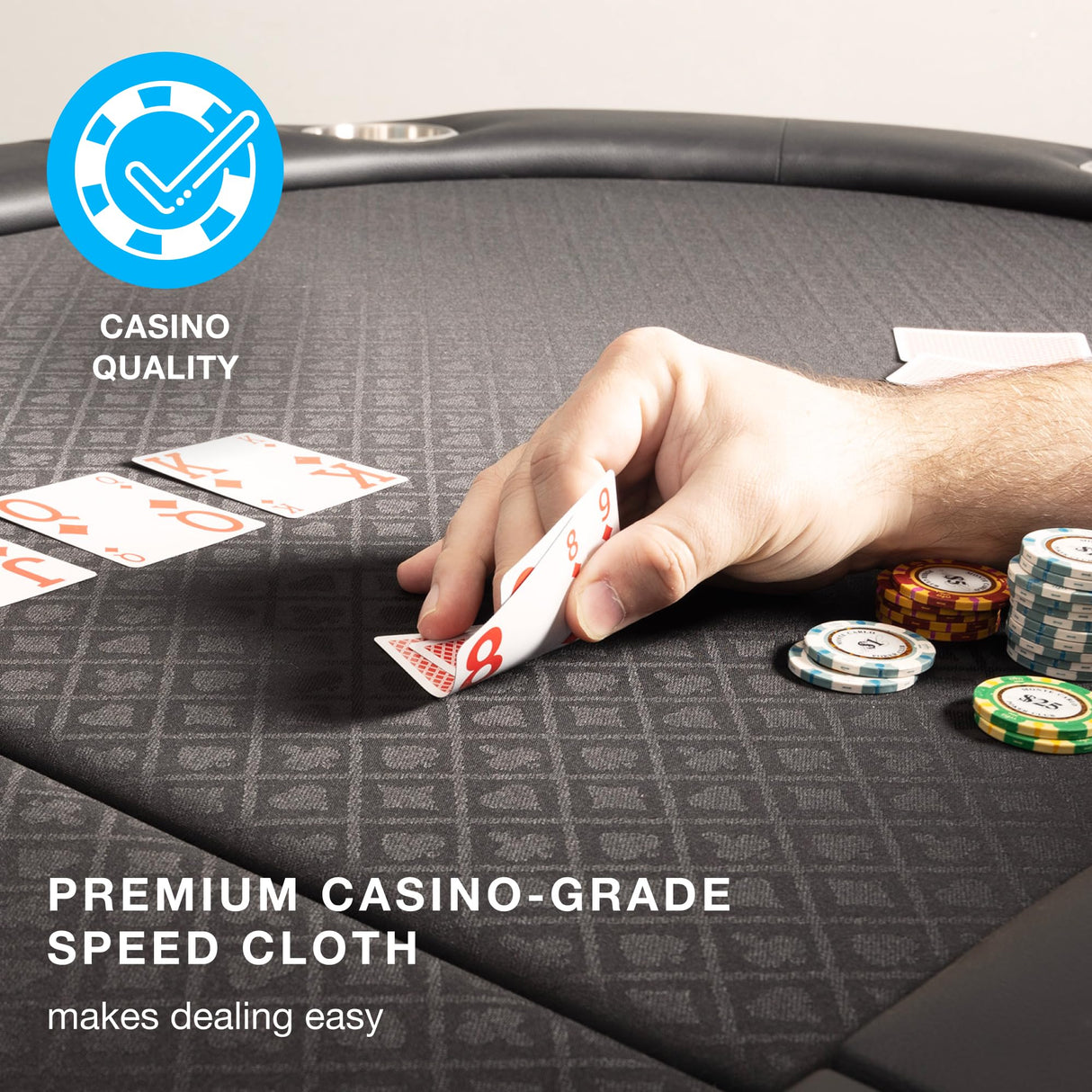 Brybelly 10-Person Foldable Poker Table with Suited Speed Cloth and Jumbo Stainless Steel Cupholders (Black, 84 Inch) Brybelly
