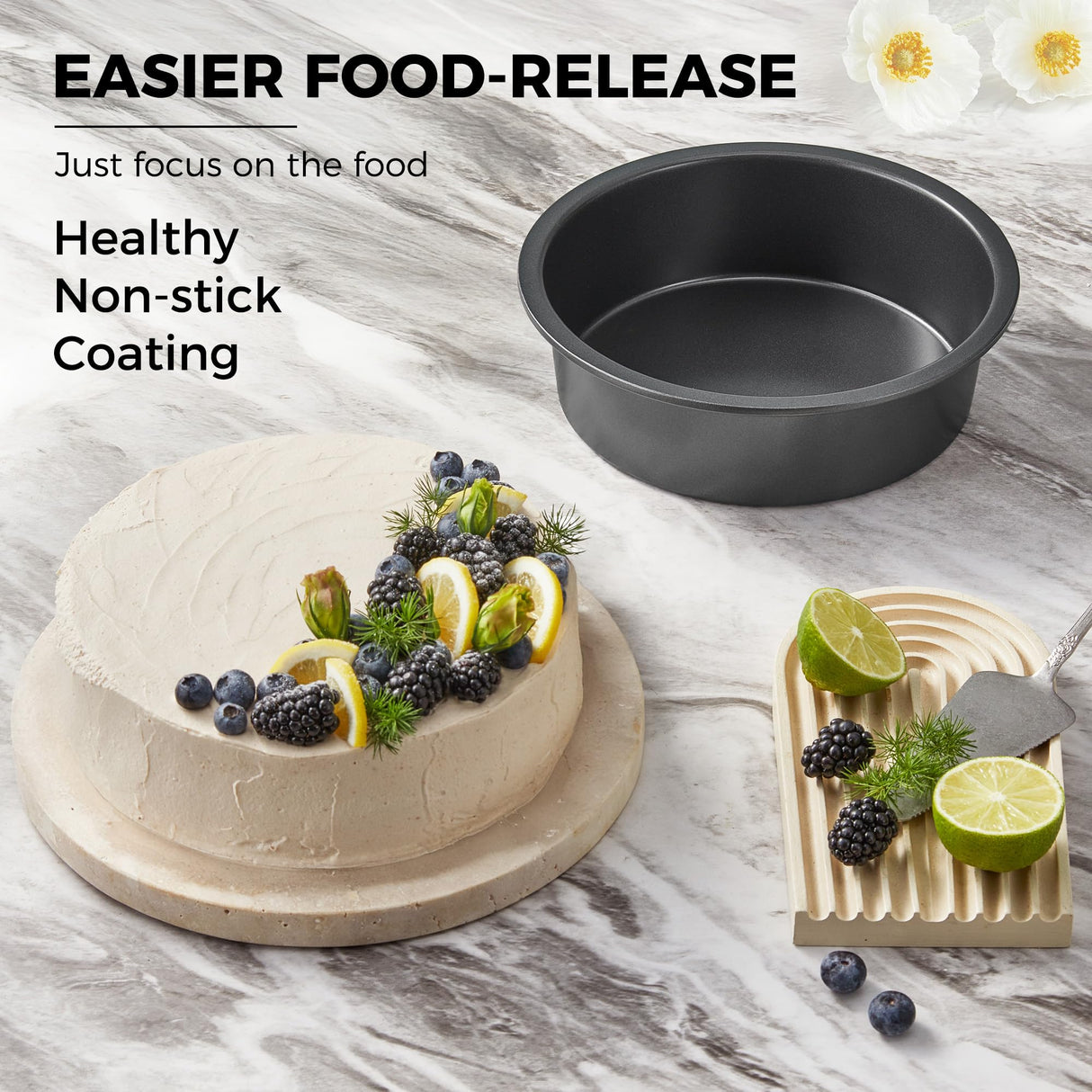 HONGBAKE Round Cake Pan Set for Baking, 8 Inch, Nonstick Deeper Circle Cake Pans with Wider Grips, 2 Pieces Layer Cake Tin, Cheesecake Mold, Huty Duty, Dishwasher Safe - Grey HONGBAKE