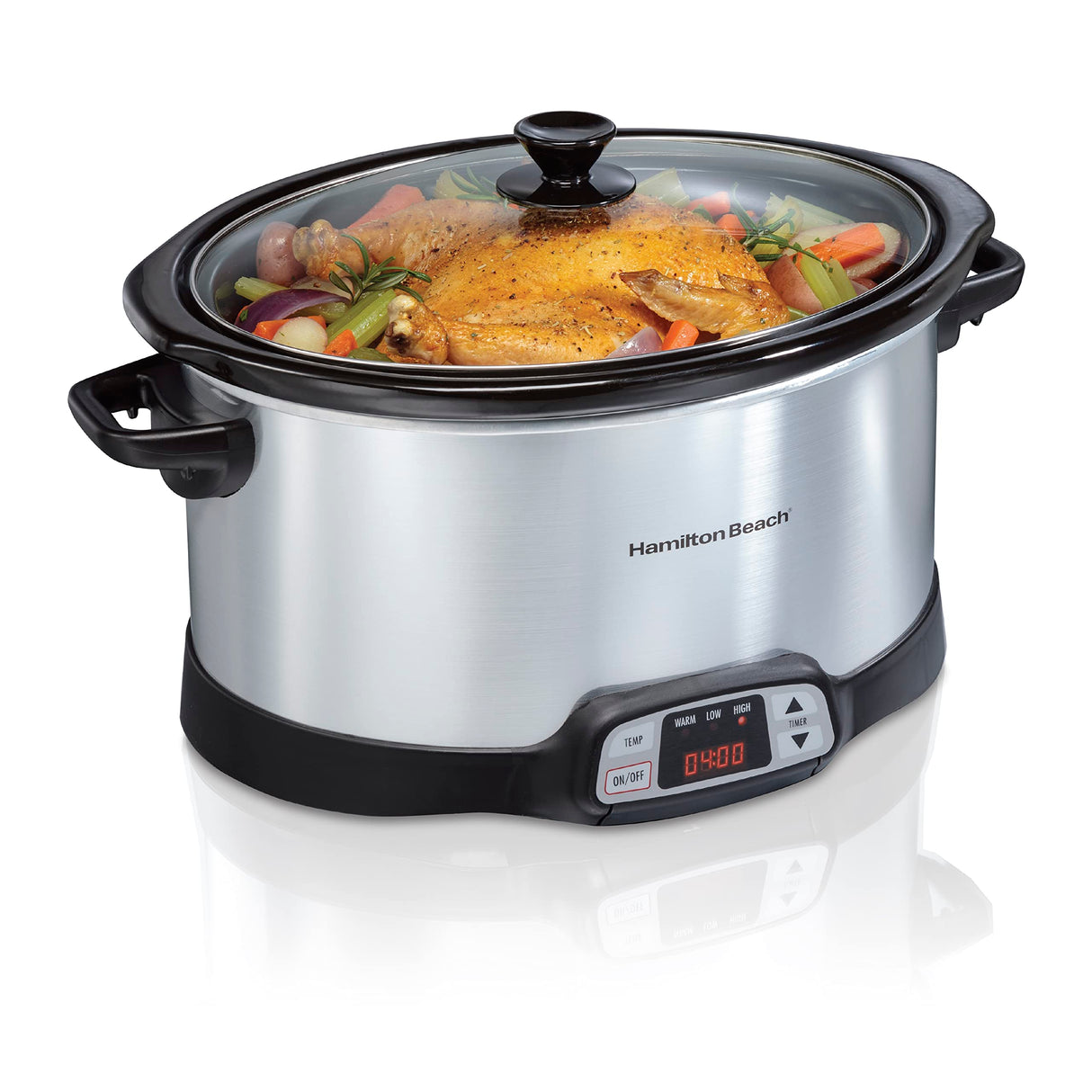 Hamilton Beach 8 Quart Programmable Slow Cooker with Three Temperature Settings, Dishwasher Safe Crock and Lid, Silver (33480) Hamilton Beach