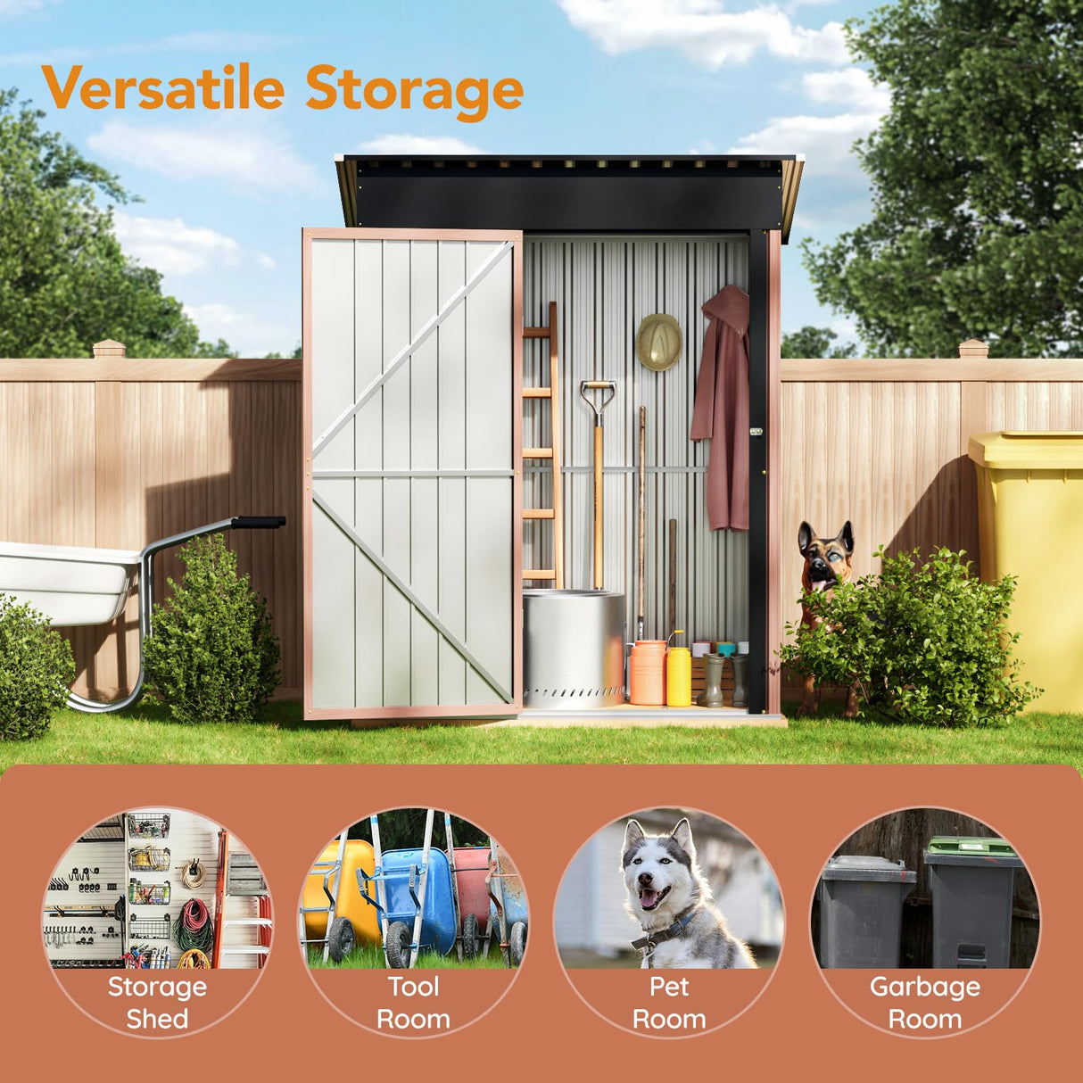 Panovue 5X3X6.1FT Outdoor Steel Storage Shed with Lockable Door,Tool Shed with Sloping Roof, Anti-Corrosion Metal Shed for Backyard Garden Patio Lawn (Light Wood Grain) Panovue