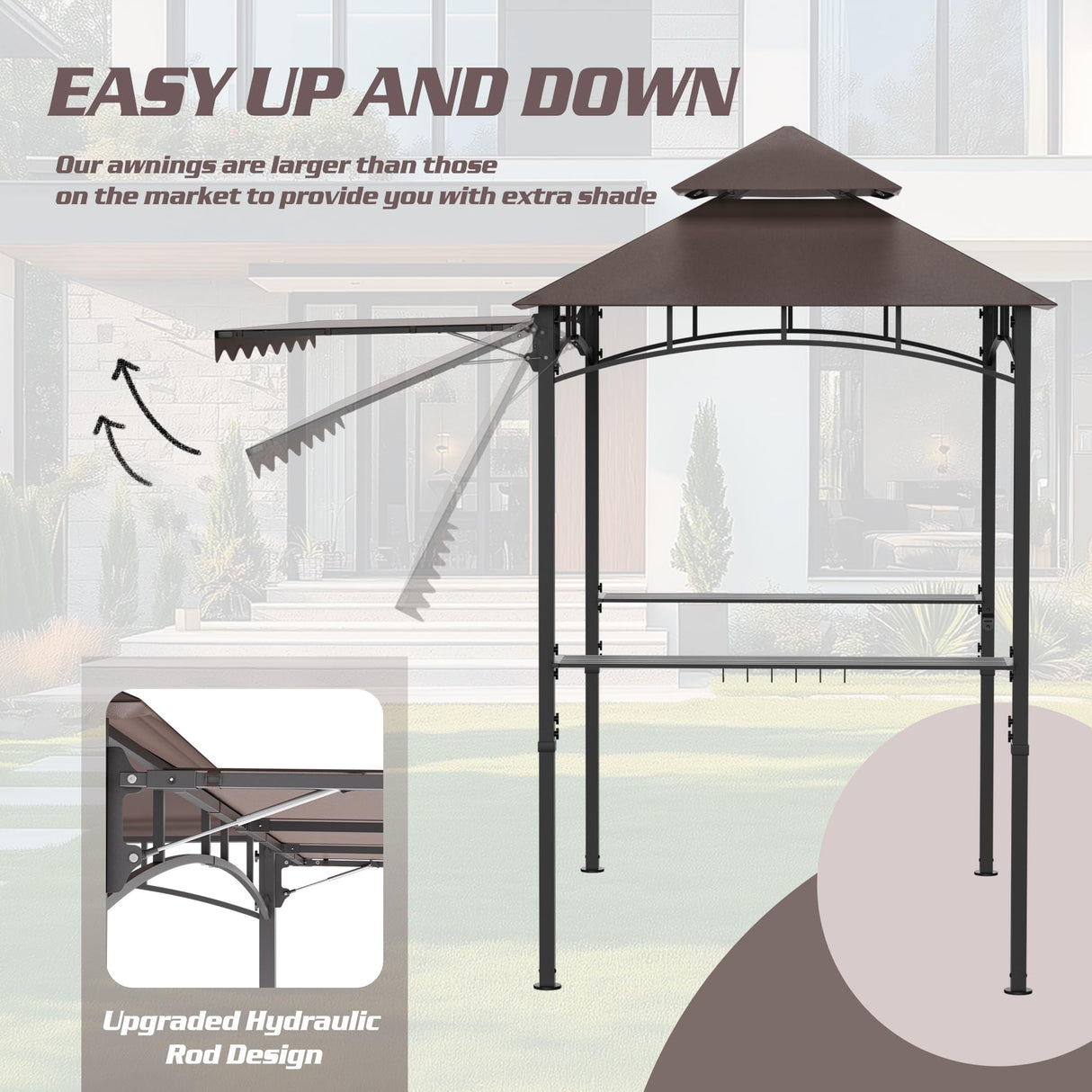 Decomax 8'X8' Grill Gazebo Canopy - Heavy Duty Steel Frame, Double Tiered Grill Canopy for Outdoor Grill W/Shelves, Ceiling Hooks and Ground Stakes, Outdoor Patio Canopy Tent BBQ Gazebo for Backyard Decomax