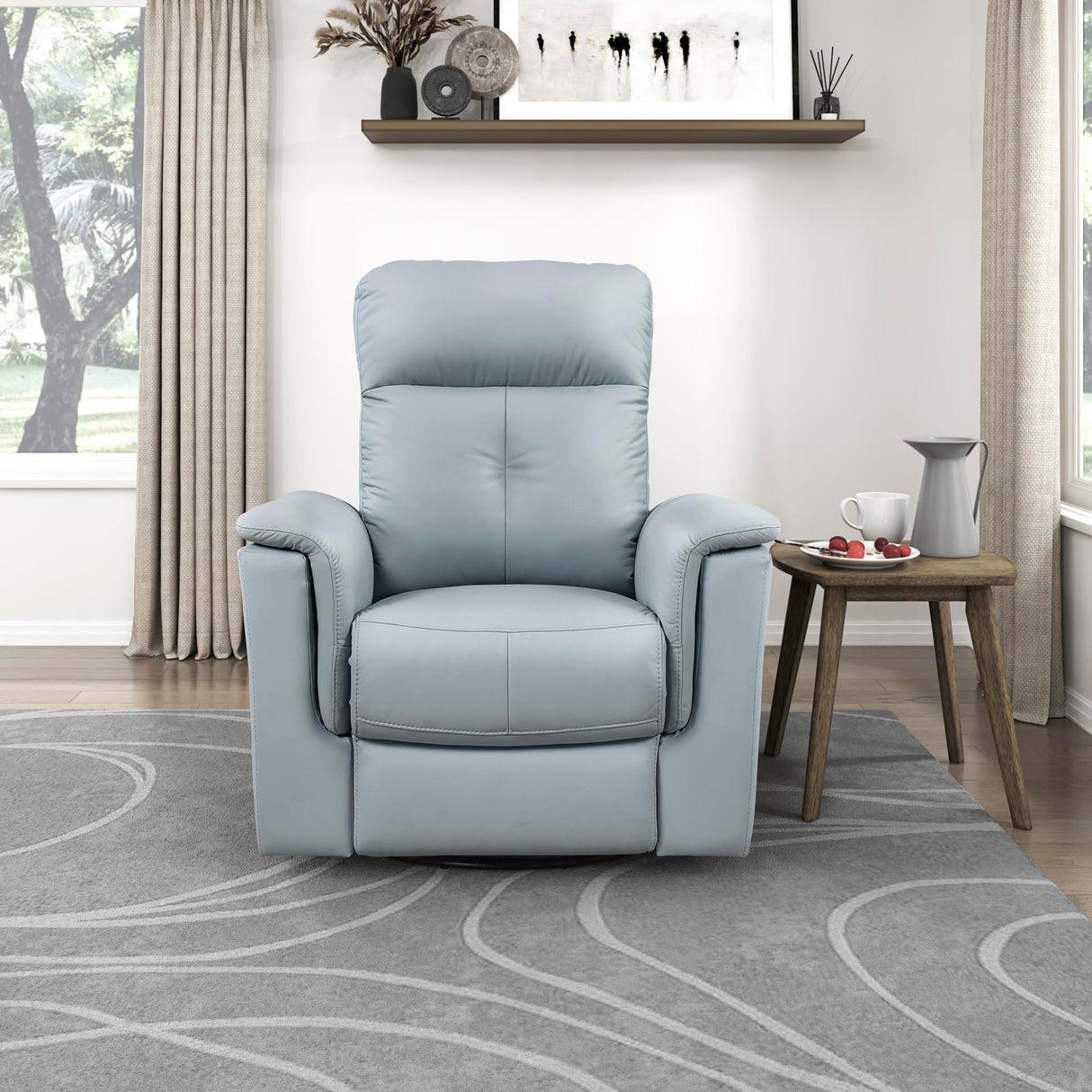 Lexicon Swivel Glider Recliner Chair, Comfy Nursery Glider, Top Grain Leather Match Recliner, Manual Reclining Chair for Living Room/Office/Apartment, Blue Lexicon