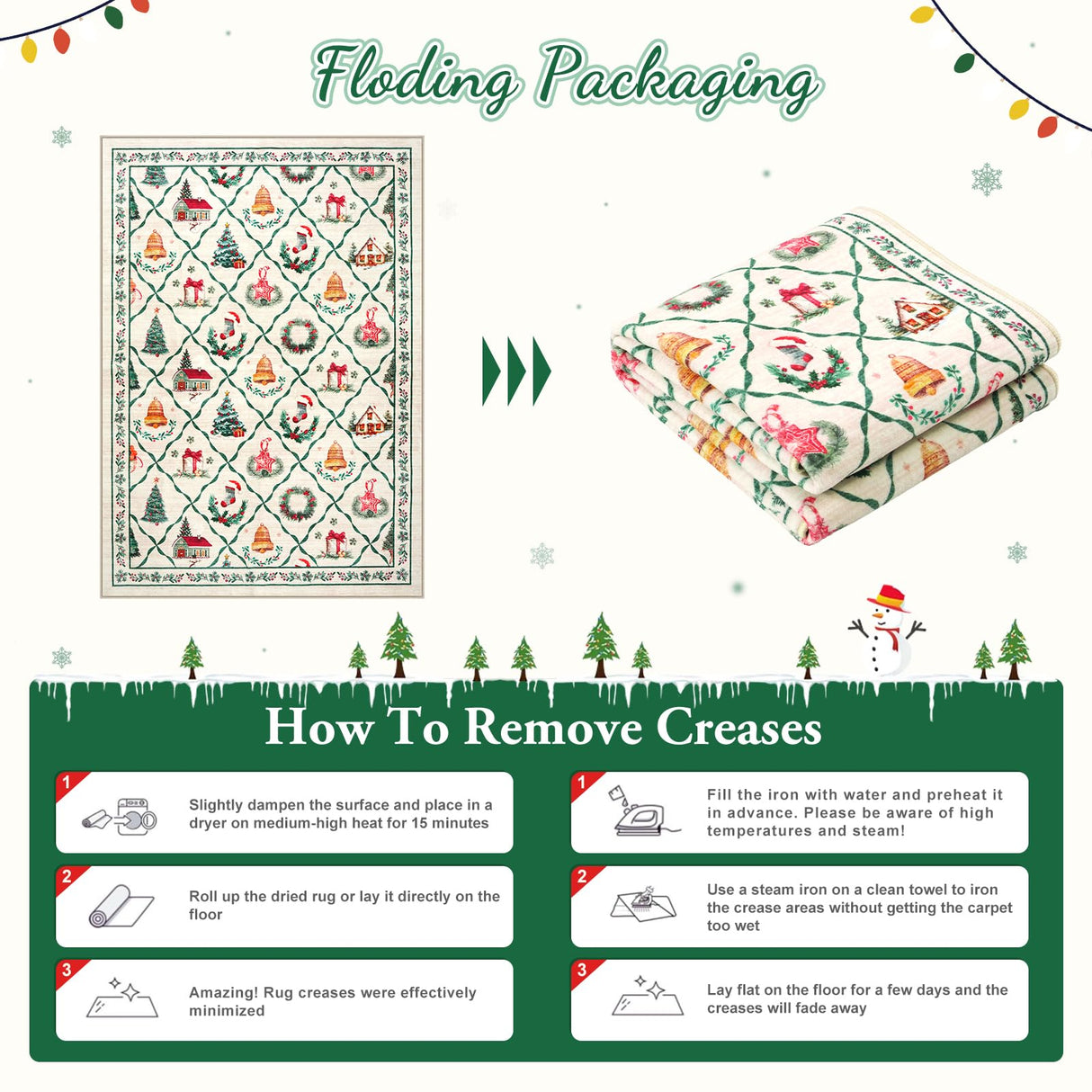 LIVEBOX Machine Washable Christmas Area Rug 5x7 - Moroccan Rug Thin Non-Slip Christmas Rugs for Living Room Bedroom,Large Neutral Low-Pile Green Rugs for Dining Room Office, Beige/Green LIVEBOX