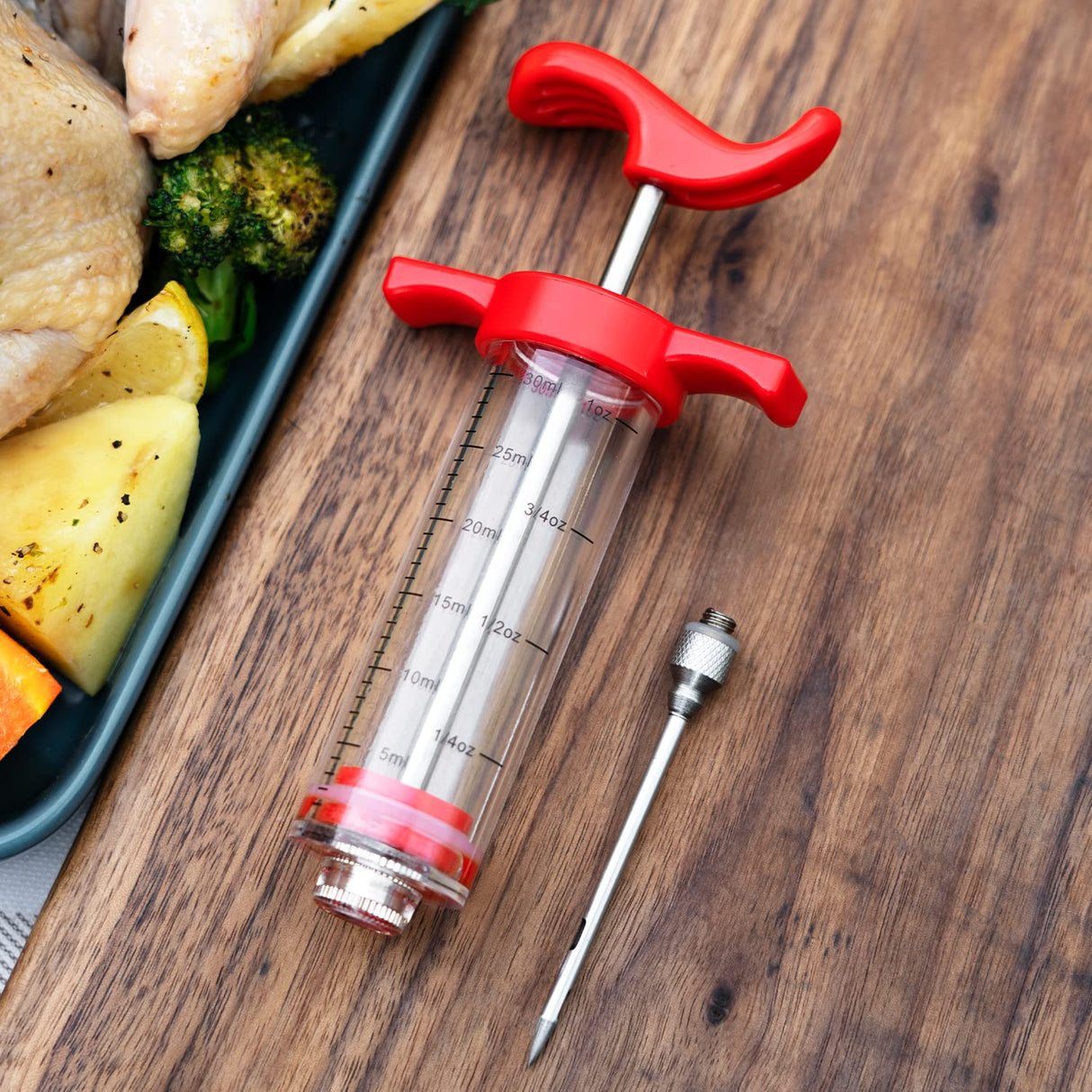 Meat Injector, Plastic Marinade Turkey Injector with 1-oz Capacity 2pcs stainless steel needles by DIMESHY DIMESHY
