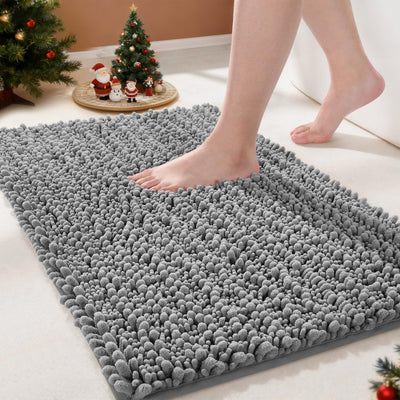 Yimobra Bathroom Rugs Non Slip Washable - Ultra Soft Absorbent Chenille Bath Mat, Quick Dry Shaggy Floor Carpet for Tub Shower, Gray Home Decor Accessories, 24x17 Inch
