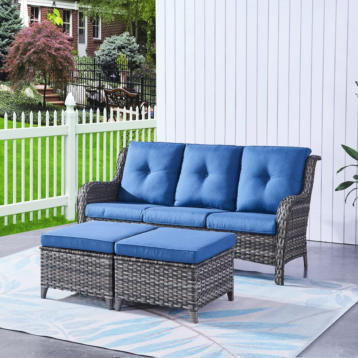 HUMMUH Patio Furniture 5 Pieces Outdoor Furniture Set Wicker Outdoor Sectional Couch with Patio Swivel Rocking Chairs,Ottomans for Patio HUMMUH