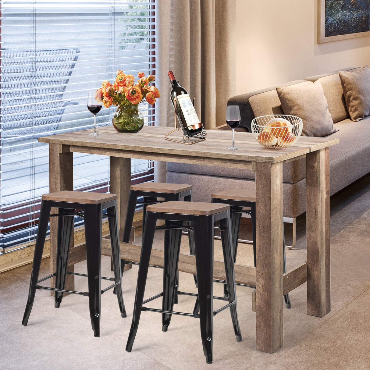 Giantex Counter Height Dining Table for 4-6, 55”L x25.5”W x35.5”H Large Rectangular Kitchen Table, Multifunctional Farmhouse Table for Dining Room, Kitchen, Bar, Pub, Bistro, Rustic Brown Giantex