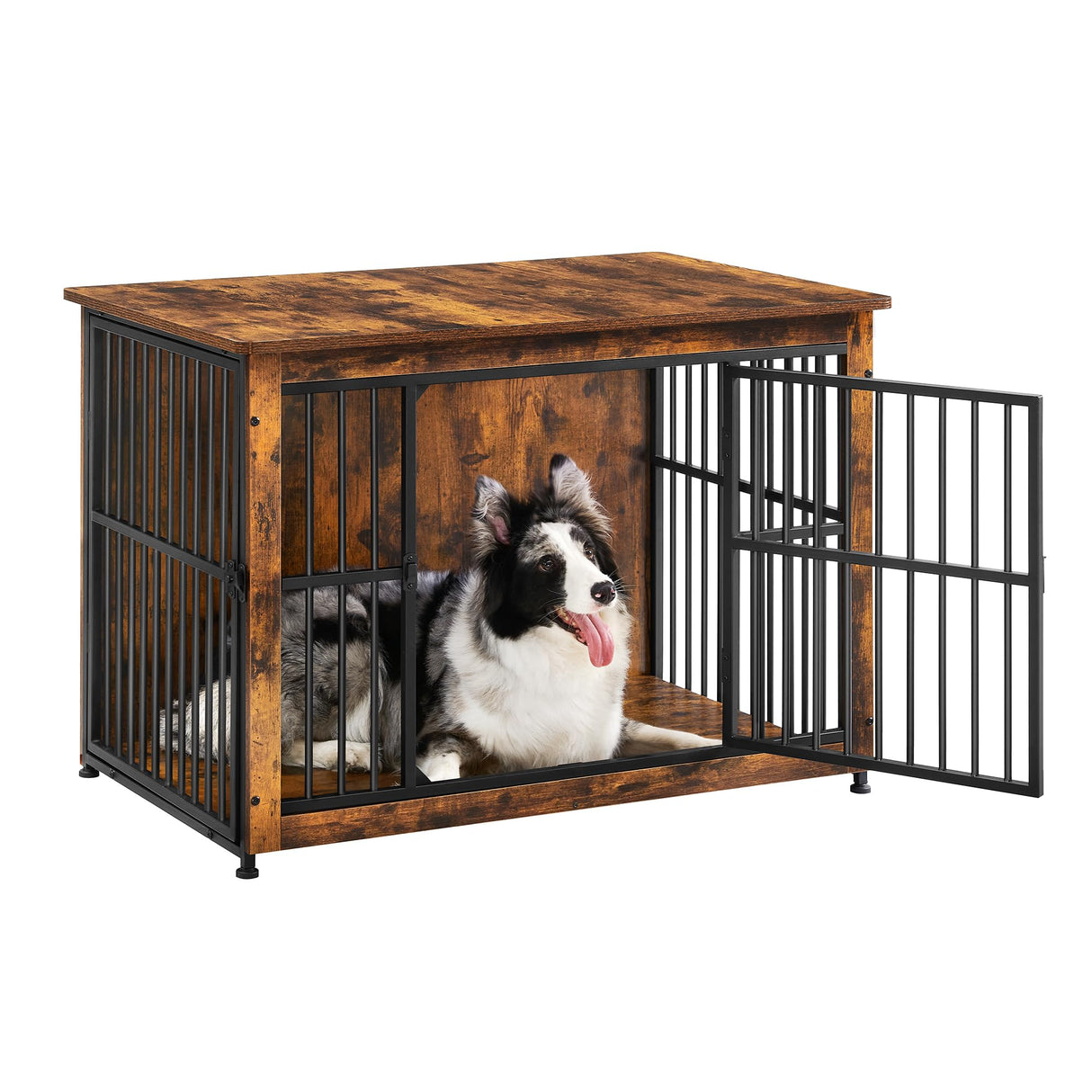 Feandrea Dog Crate Furniture, Side End Table, Modern Kennel for Dogs Indoor up to 70 lb, Heavy-Duty Dog Cage with Enclosed Base, Double-Door Dog House, Rustic Brown UPFC023X01 Feandrea
