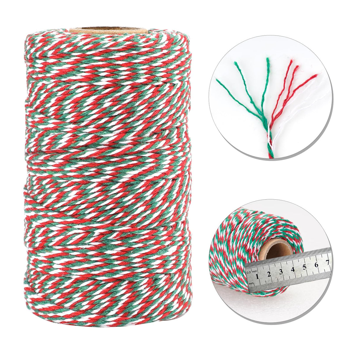 jijAcraft Christmas Twine String, 328 Feet Red Green and White Bakers Twine String, 2MM Heavy Duty Packing String for DIY Crafts, Christmas Decoration, Gift Wrapping, Craft Wrapping jijAcraft