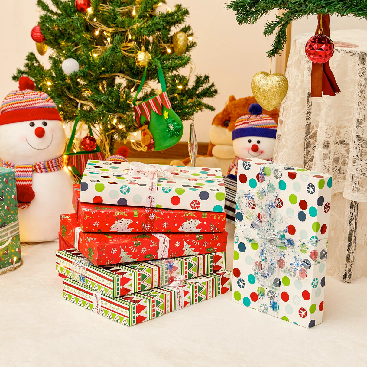 SUNCOLOR 12 Pack 14" Red Large Christmas Gift Boxes With Lids For Clothes Presents SUNCOLOR