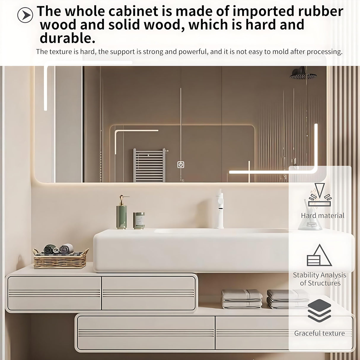 ZGNBSD Bathroom Vanity with Sink - Modern Bathroom Sink Cabinet Set, Equipped with LED Smart Defogger Mirror, Stylish Floating Vanity Bathroom, Gift for Wife and Daughter (60") ZGNBSD