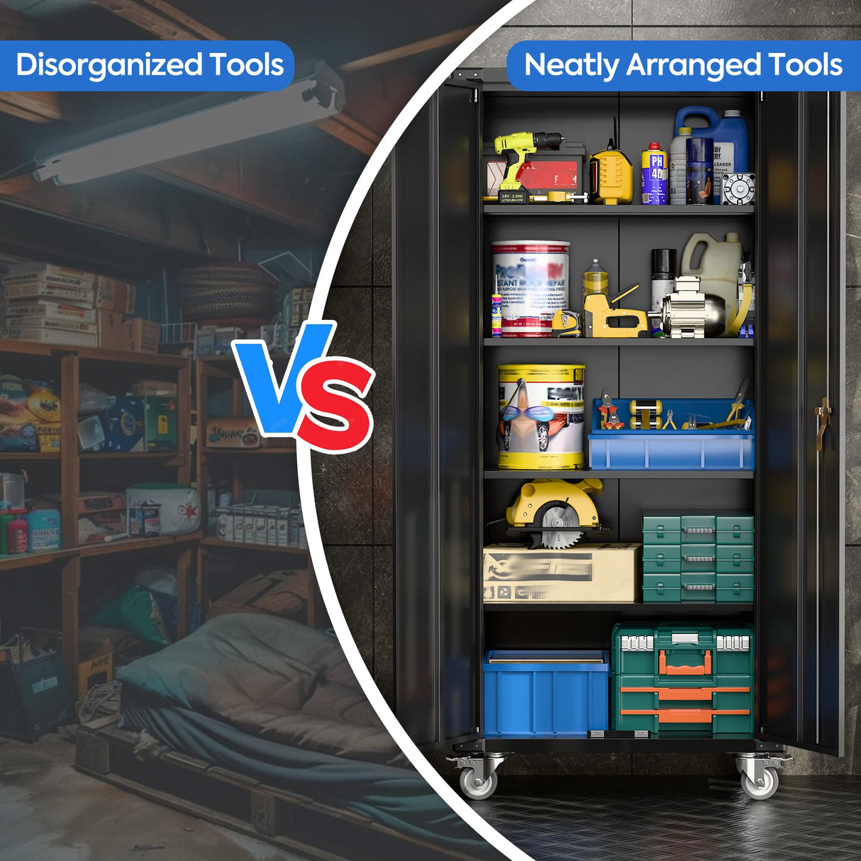 SUXXAN 72" Tall Metal Storage Cabinets with Doors and 4 Adjustable Shelves, Lockable Rolling Cabinet Black, Home Office Metal Utility Cabinet for Garage Kitchen, Assembly Required SUXXAN