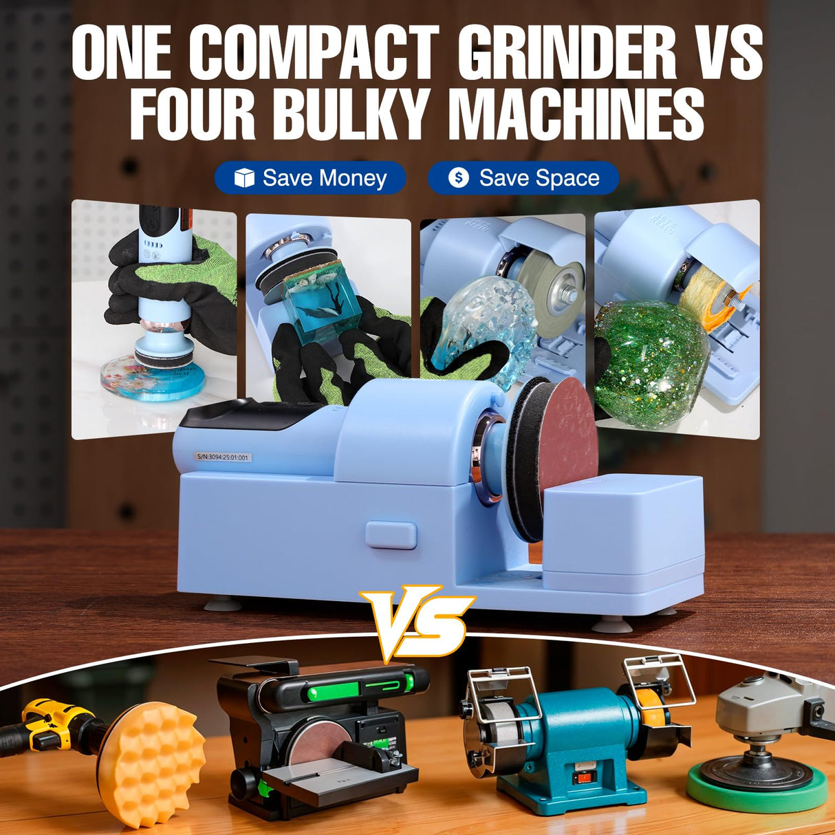 LET'S RESIN 4-in-1 Electric Resin Sanders and Polisher, 2000mAh*2 Large Battery Capacity, Powerful 3-Speed, LCD Display, Compact and Lightweight for Resin Grinding, Glass, Metal, Jade,etc LET'S RESIN