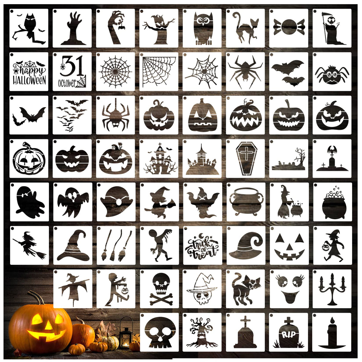 Small Stencils for Painting on Wood Reusable, 3 Inch Reusable Stencil for Craft Ornament Paint Template Stencils for Wall Card Rock Wood Signs Coasters Canvas Home Decor (Halloween) Hosomono