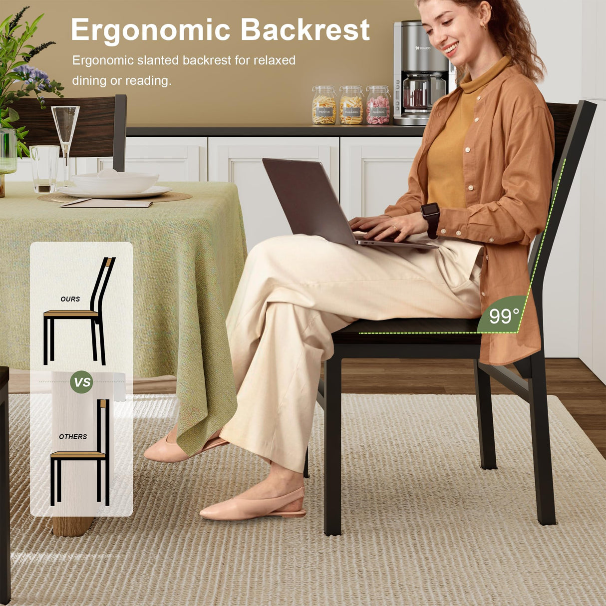 Feonase Dining Chairs Set of 6, Modern Kitchen Chairs with Ergonomic Backrest, MDF Board and Metal Legs, Dinner Chairs for Dining Room, Kitchen and Living Room, Espresso Feonase