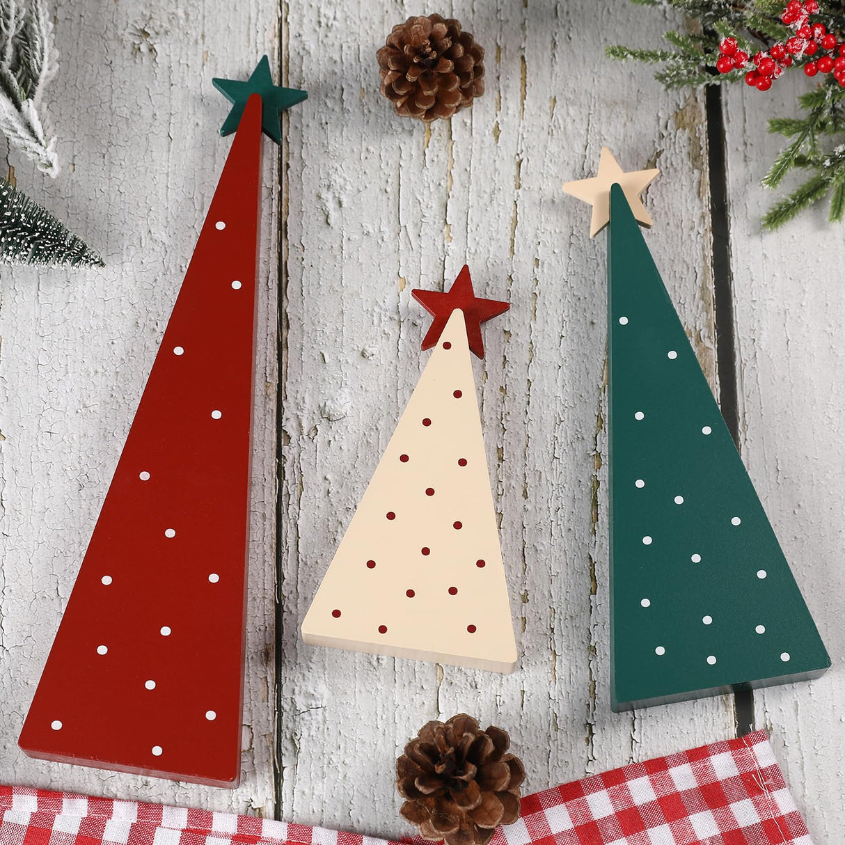 FestalMart Christmas Decorations-Three Sizes Wooden Christmas Tree Sign with Star-Christmas Decorations for Home Shelf Mantel Fireplace Table Party Decor FestalMart