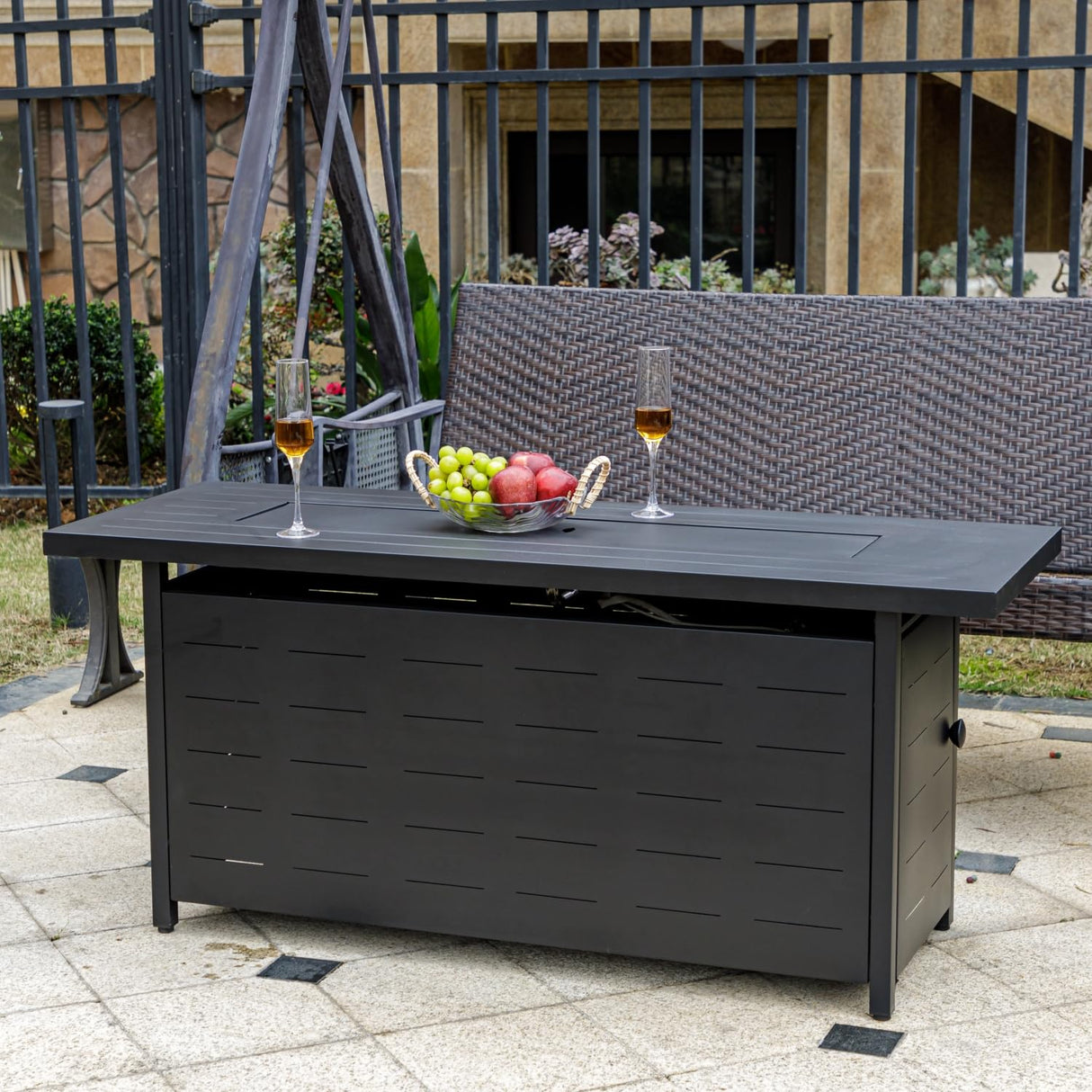 EcoNook 57 inch Propane Fire Pit Table,50000 BTU Gas Fire Pits Table with Lid & Lava Rock & Waterproof Cover, Outdoor Propane Firepit for Dining or Party, Outside, Patio, Garden, Yard EcoNook