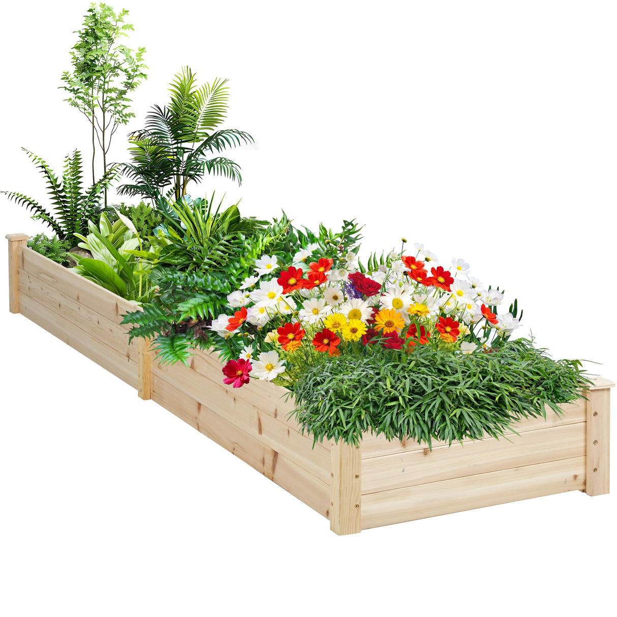 Brightpeak 8 FT Outdoor Wooden Raised Garden Bed, Elevated Planting Planter Box Kit for Flowers/Vegetables/Herbs in Backyard/Patio/Outdoor, Natural Brightpeak