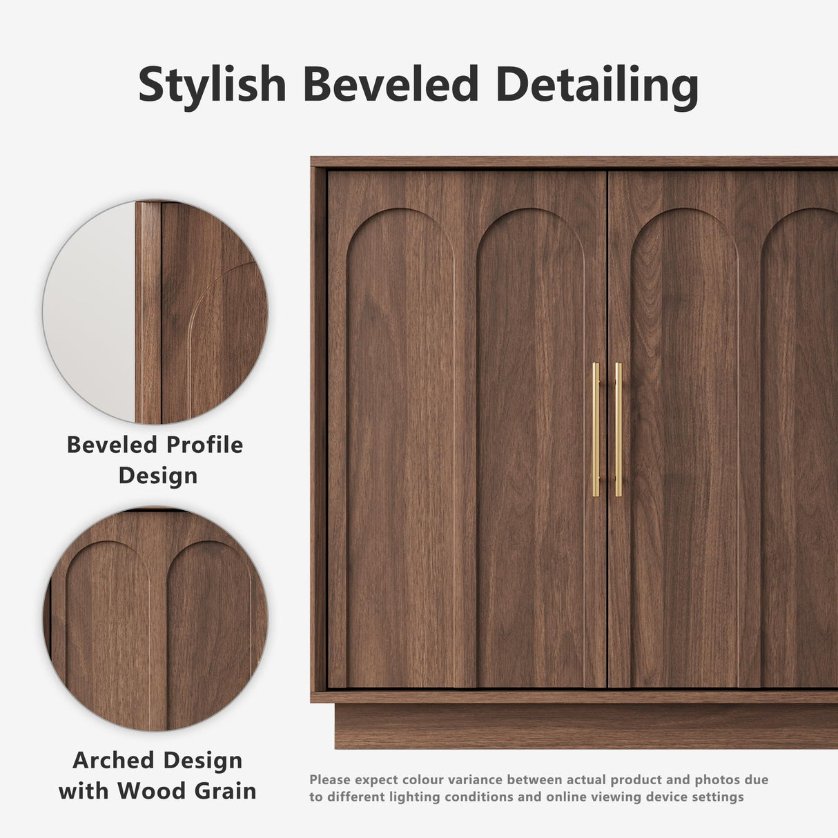 FORTUNETEC Sideboard Buffet Cabinet with Storage, Mid Century Modern Accent Cabinet with Arched Doors, Modular Media Console, Minimalist Credenza for Living Room Kitchen Dining Room Entryway, Walnut FORTUNETEC