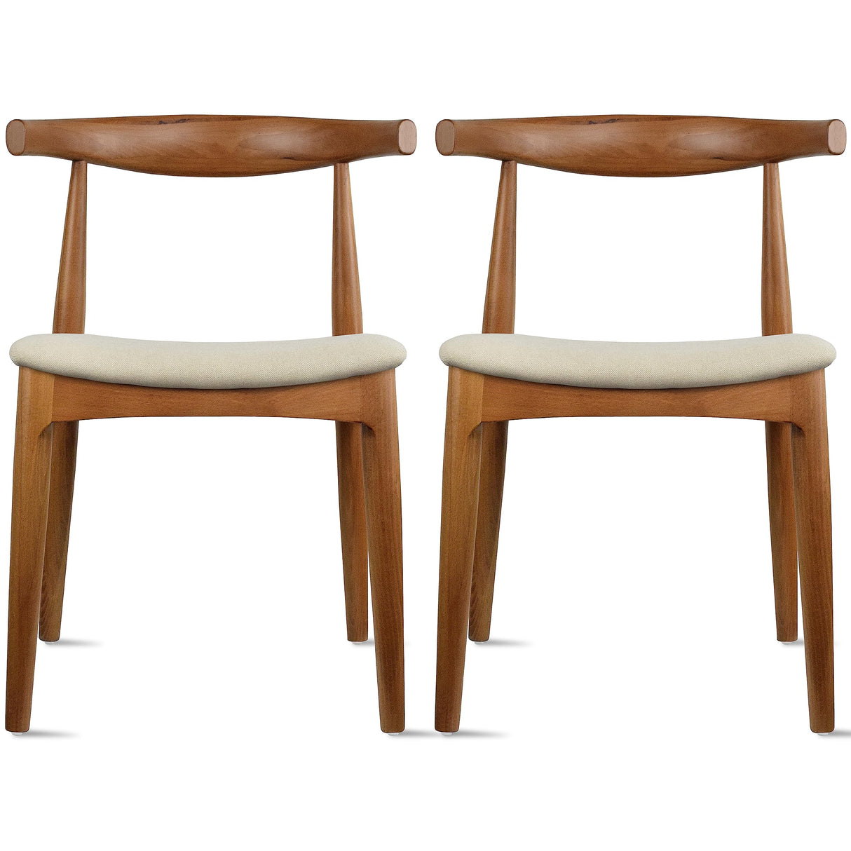 2xhome Set of 2 Contemporary Farmhouse Real Solid Wood Cushion Seat Dining Chairs Elbow Side Chair (Espresso-Beige Seat) 2xhome