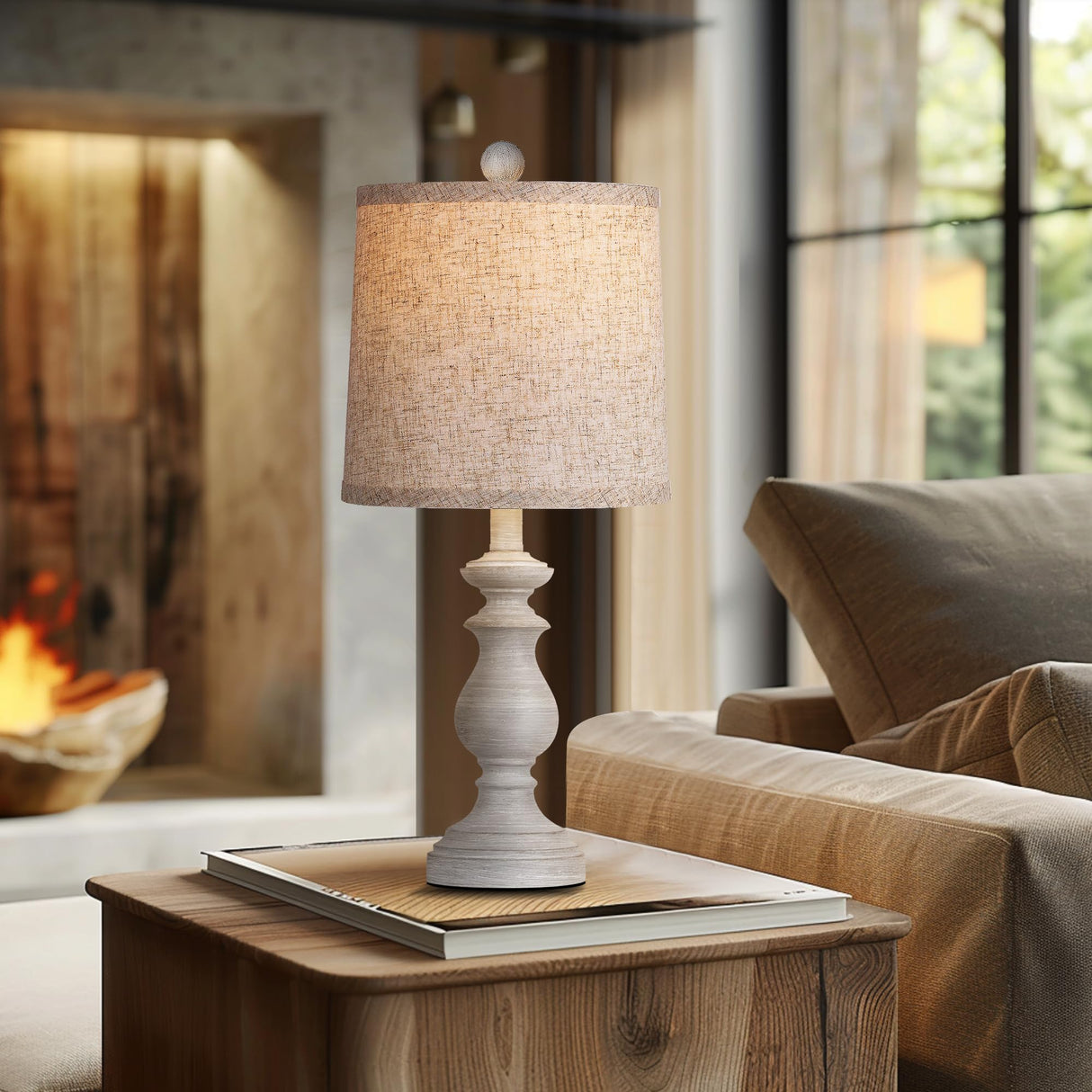 PARTPHONER Traditional Table Lamp Set of 2, Rustic Farmhouse Table Lamps for Living Room Bedroom, 22" Bedside Desk Lamps Vintage Nightstand Lamps with Linen Shades, Antique Grey PARTPHONER