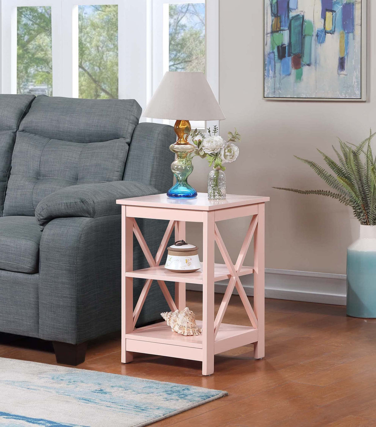 Convenience Concepts Oxford End Table with Shelves, Blush Pink Convenience Concepts