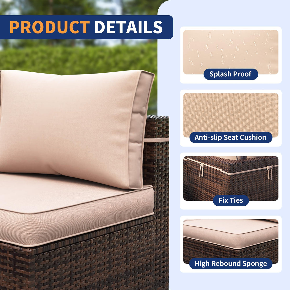 VONZOY Patio Furniture Set, 7-Piece Outdoor Sectional with Waterproof Cover, All-Weather Wicker Patio Conversation Sets for Backyard (Brown with Beige Cushion) VONZOY