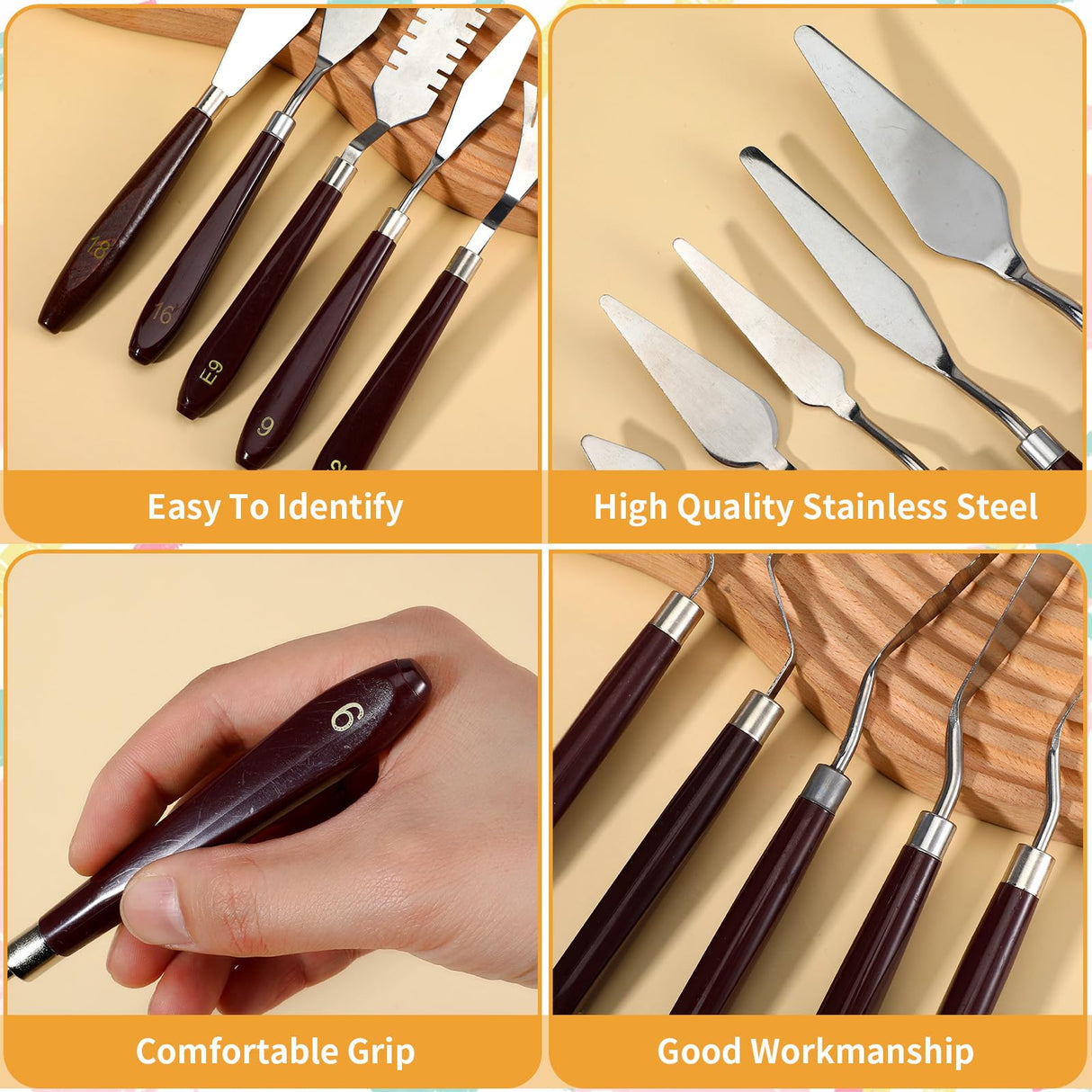 MBAIYO 27 Pcs Palette Knife Set, Stainless Steel Painting Knife Set Wood Handle Palette Knives Paint Spatula Pallet Knives for Acrylic Paint Tools for Canvas Oil Painting Mixing and Texturing MBAIYO